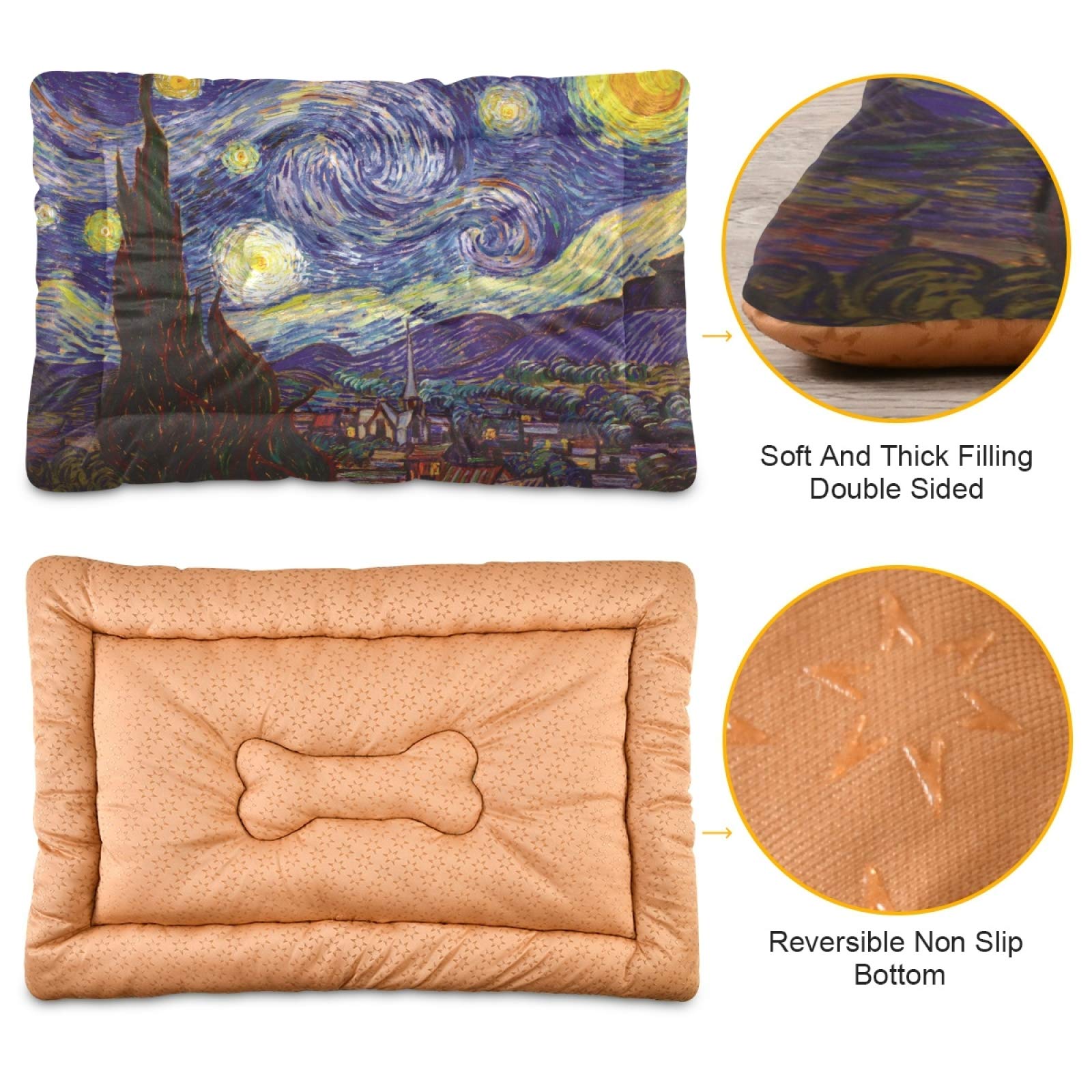 Van Gogh The Starry Night Pet Bed - Ultra Soft Rectangle Dog & Cat Bed for Small Medium Pets (24x18in) | Calming Comfort Bed for Puppies, Kittens | Perfect for Living Room, Bedroom & Pet Travel