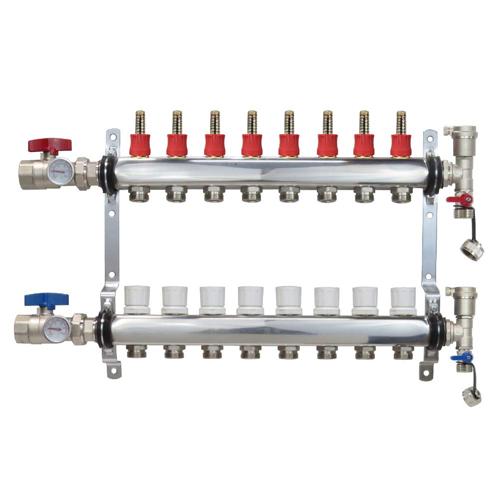 8 Loop Premium Stainless Steel PEX Manifold with 1/2