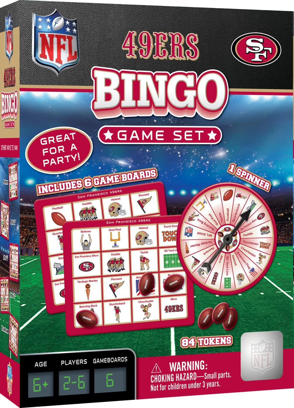 MasterPieces NFL San Francisco 49ers Bingo Game for Kids - Fun Football-Themed Family Board Game for Game Nights, Parties & Team Spirit Activities