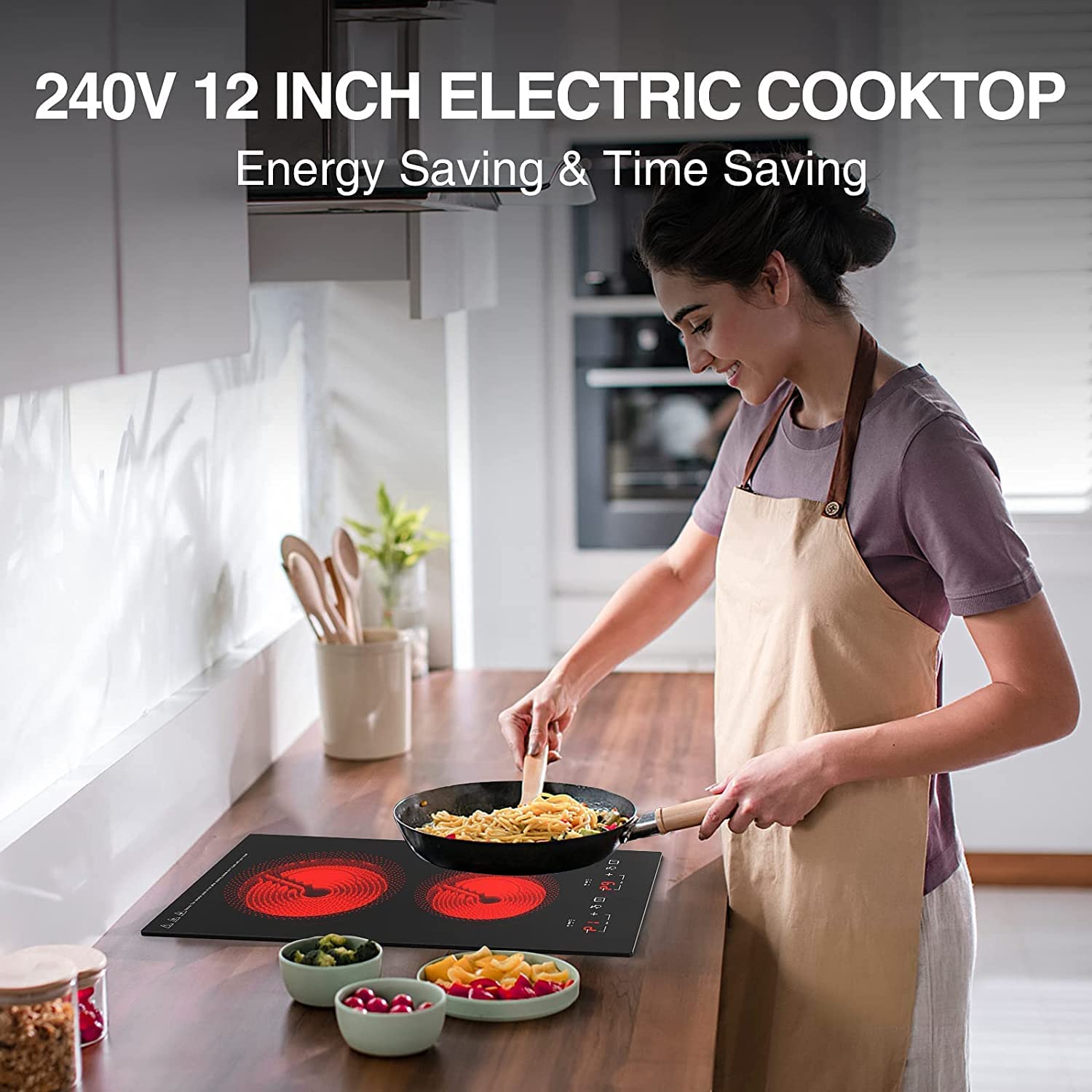 3000W Electric Cooktop with 2 Infrared Burners - 12