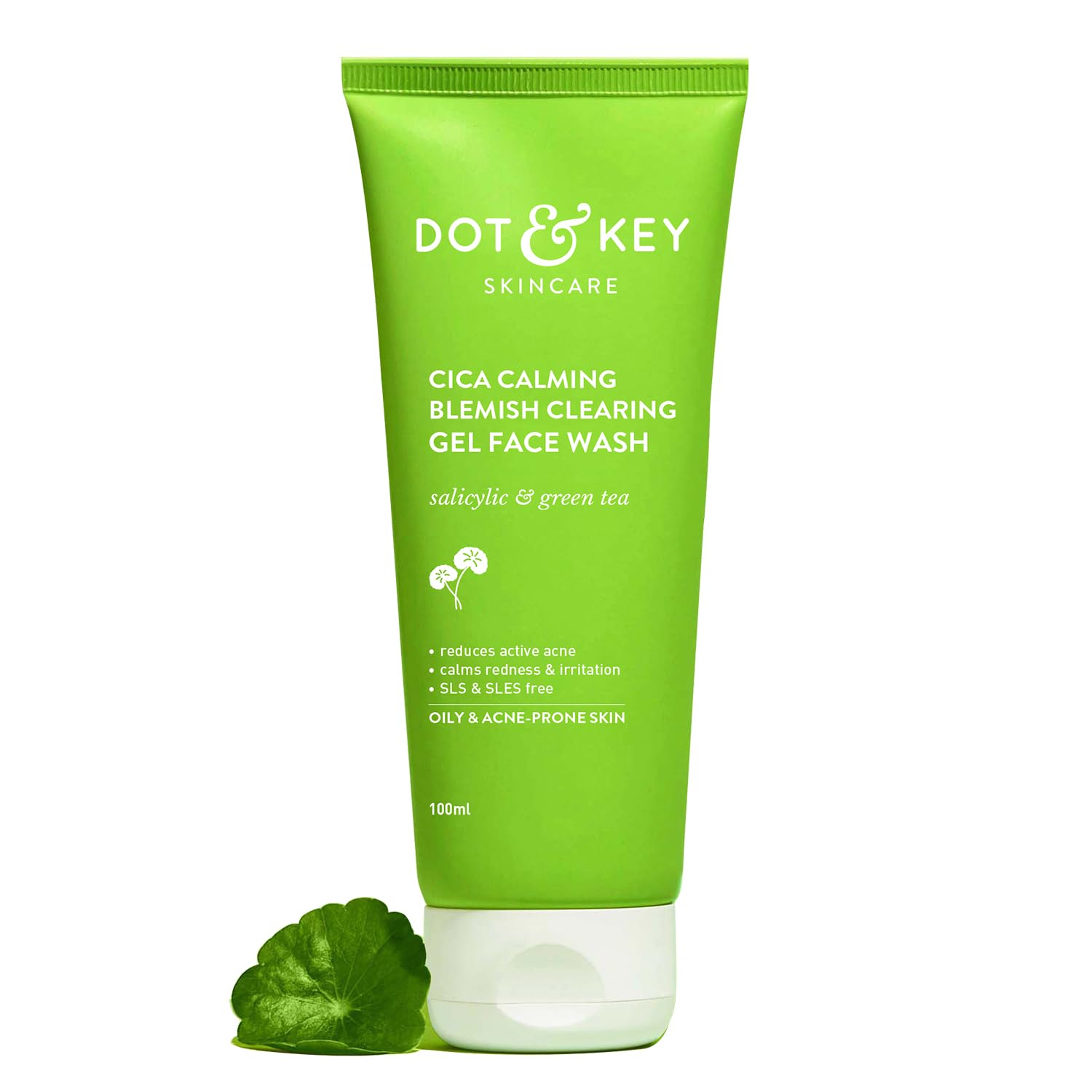 Dot & Key CICA Face Wash for Acne Prone Skin - 2% Salicylic Acid & Green Tea Formula | Oil Control Face Wash with Zinc for Oily & Sensitive Skin | Sulphate Free Skincare for Men & Women | 100ml | Perfect for Daily Cleansing & Acne Treatment Routine