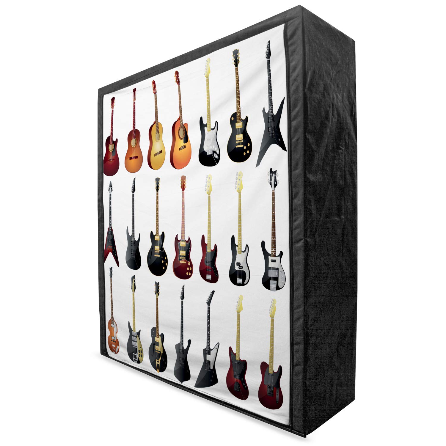 Ambesonne Music Themed Portable Fabric Wardrobe - Guitar Instrument Pattern for Rock & Jazz Lovers, 59