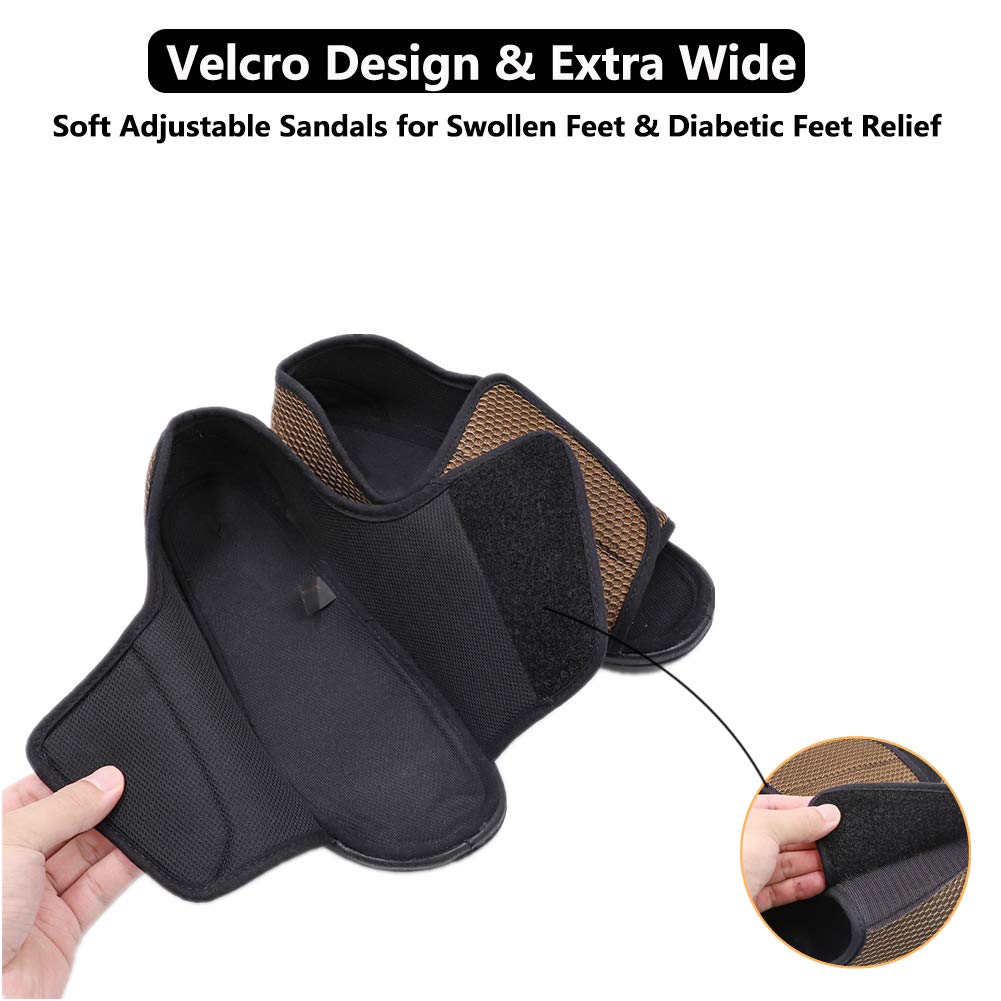 Men's Open Toe Diabetic Slippers - Adjustable Orthopedic Wide Width Walking Shoes for Arthritis, Edema & Swollen Feet - Comfortable Recovery Footwear for Elderly Men - Ideal for Home, Hospital & Post-Surgery Use