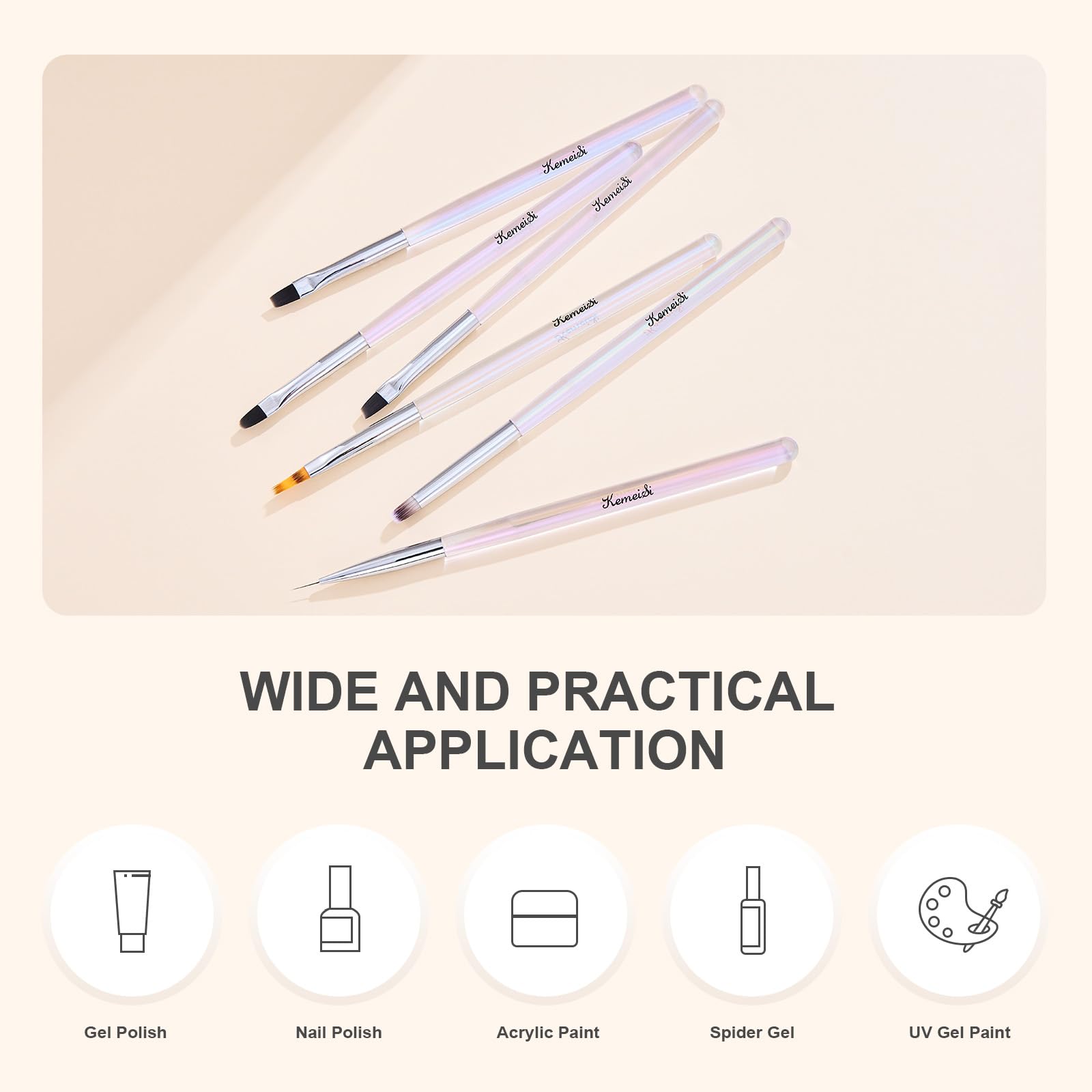 6Pcs Professional Nail Art Brush Set - Nail Liner, Ombre, Gel Polish Painting Brushes for DIY & Salon Use | Perfect for Acrylic, Gel Nails & Nail Art Designs at Home or Professional Nail Salons