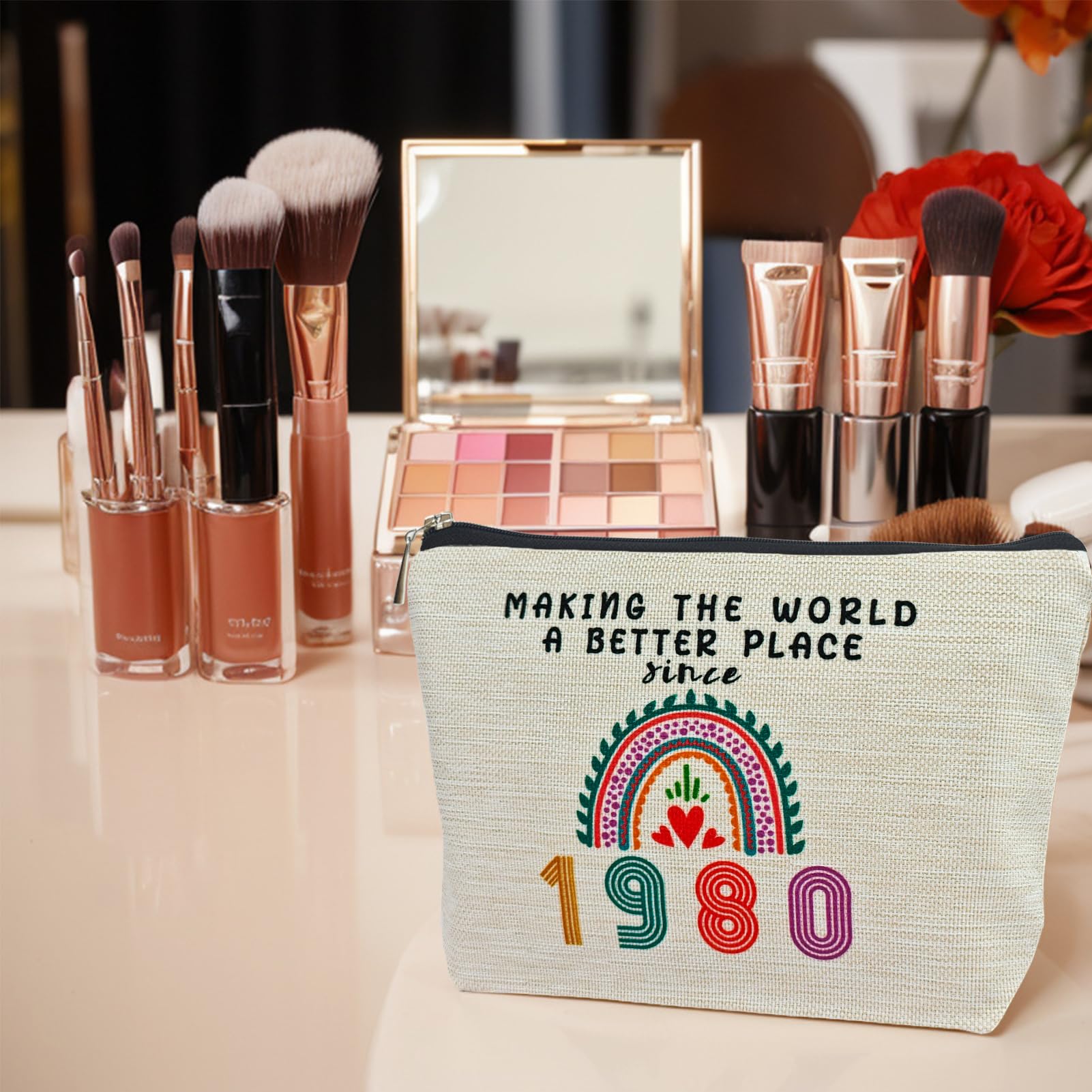 45th Birthday Gifts for Women - Personalized Makeup Bag & Travel Pouch for Mom, Wife, Sister & Best Friend | 1980 Anniversary Gift Idea | Mothers Day Present | Small Cosmetic Organizer for Travel, Work & Daily Use