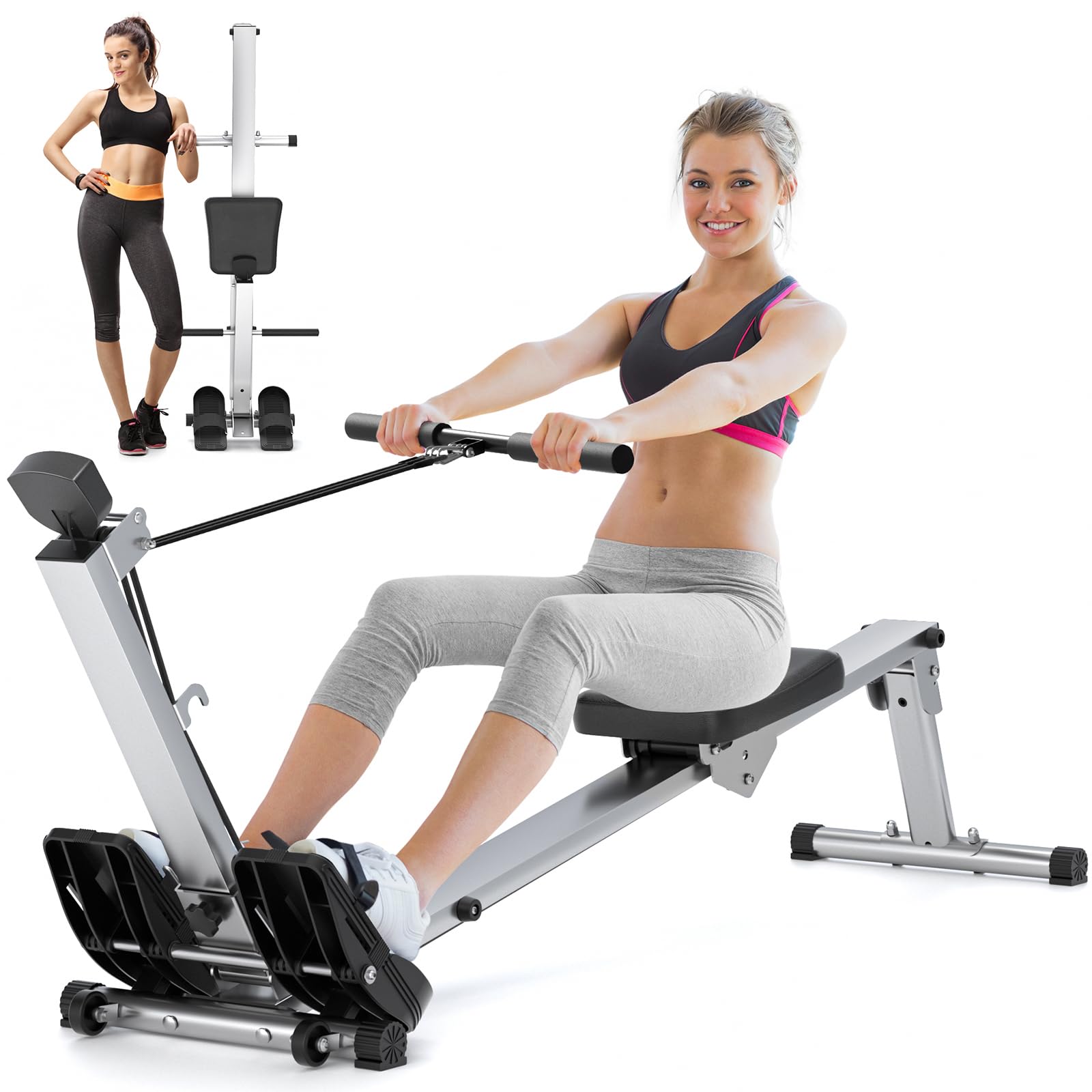LUBBYGIM Foldable Rowing Machine for Home Gym - 2024 Upgraded Rower with LCD Monitor, 300LBS Weight Capacity - Hyper-Quiet & Smooth Magnetic Resistance - Perfect for Full Body Workout, Cardio Training & Small Space Fitness