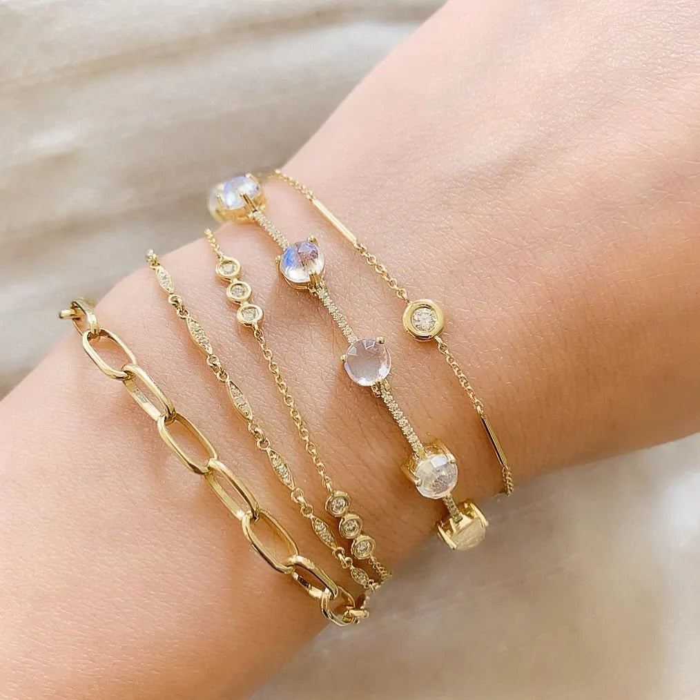 14K Yellow Gold Diamond Bezel Bar Chain Bracelet - Elegant Jewelry for Women, Perfect for Parties, Weddings & Everyday Wear