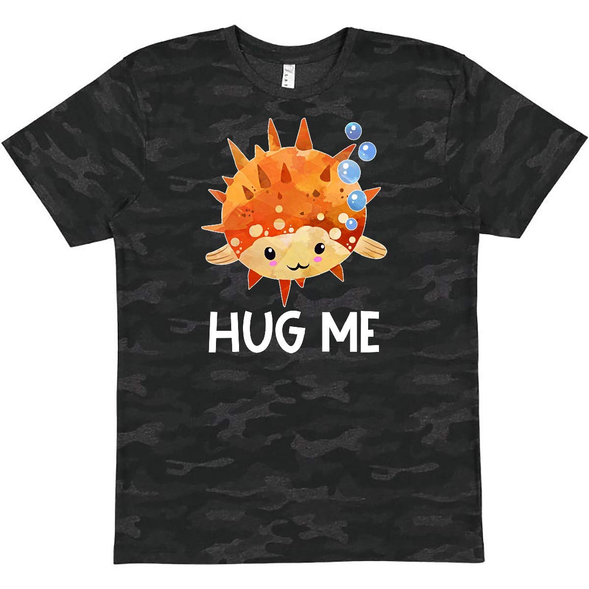 Inktastic Hug Me Cute Pufferfish with Bubbles Graphic T-Shirt for Men & Women - Funny Fish Lover Gift, Casual Wear & Beach Outfits