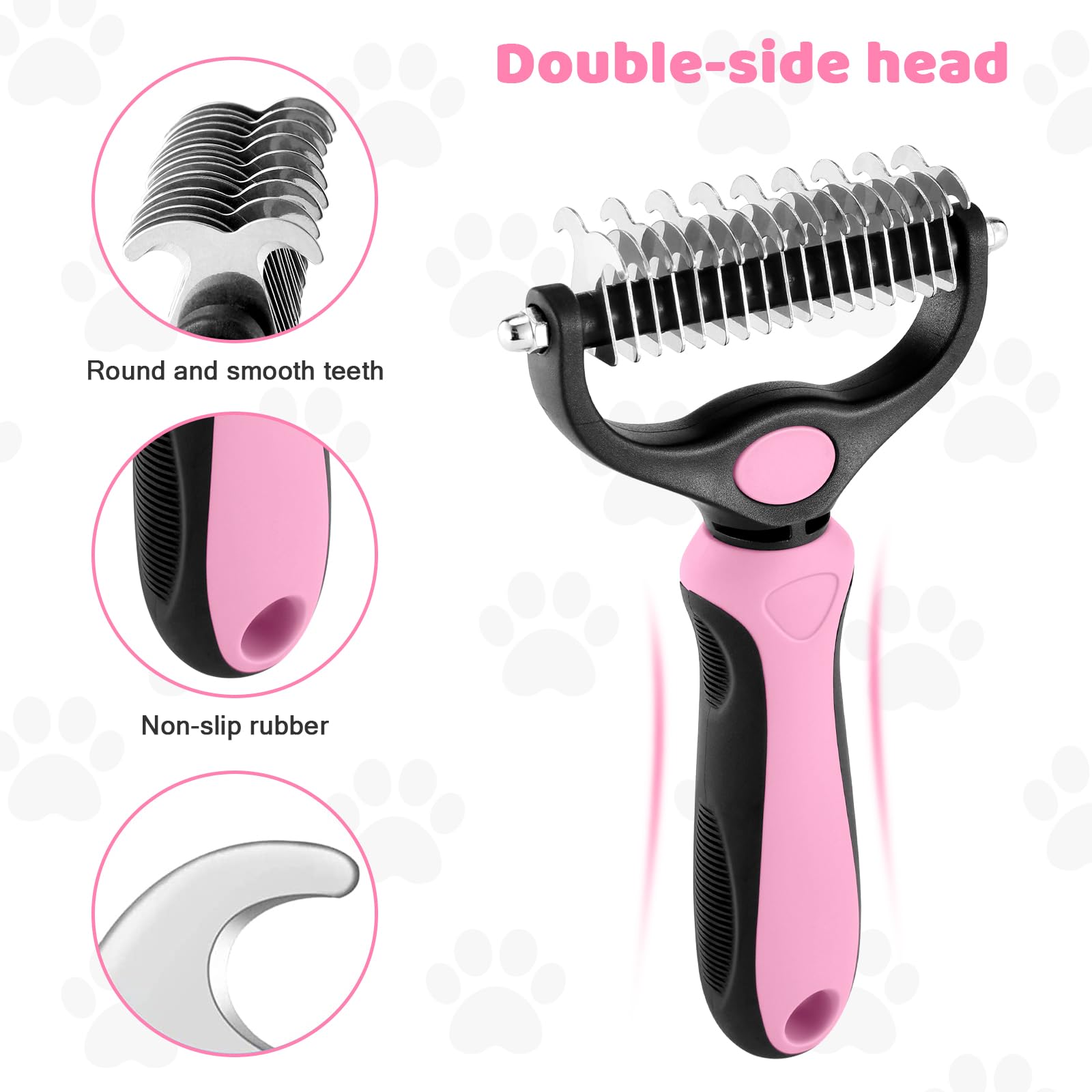 Odoland 6-in-1 Dog Grooming Kit - Slicker Brush, Undercoat Rake, Hair Removal Comb & Nail Clippers for Long Haired Dogs, Cats & Puppies | Pet Shedding Tool & Care Essentials for Home Grooming (Pink)