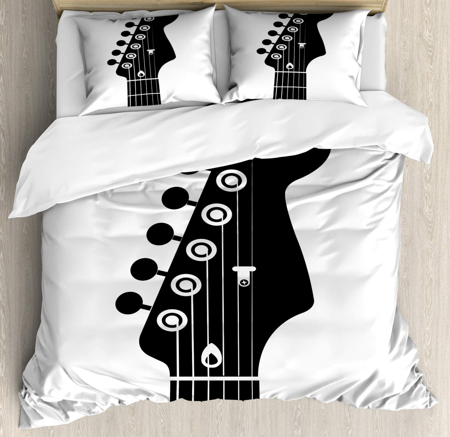 Ambesonne Guitar Duvet Cover Set - Monochrome Half Guitar Design with Strings, 3-Piece King Size Bedding (Duvet Cover + 2 Pillow Shams) in Charcoal Grey & White | Perfect for Music Lovers' Bedroom, Teen Room Decor & Guitar Enthusiast Gifts