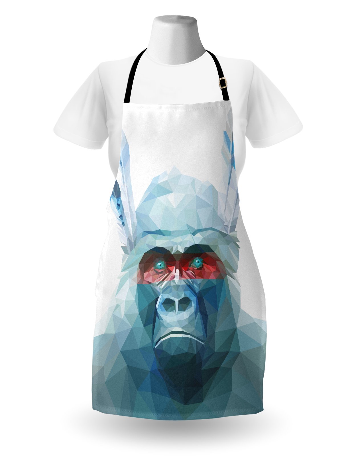 Ambesonne Psychedelic Apron - Gorilla with Feathers Geometric Print Unisex Kitchen Bib Apron, Adjustable Neck for Cooking, Baking, Grilling & Gardening - Perfect for Home Chefs, BBQ Parties & Outdoor Activities (Blue)