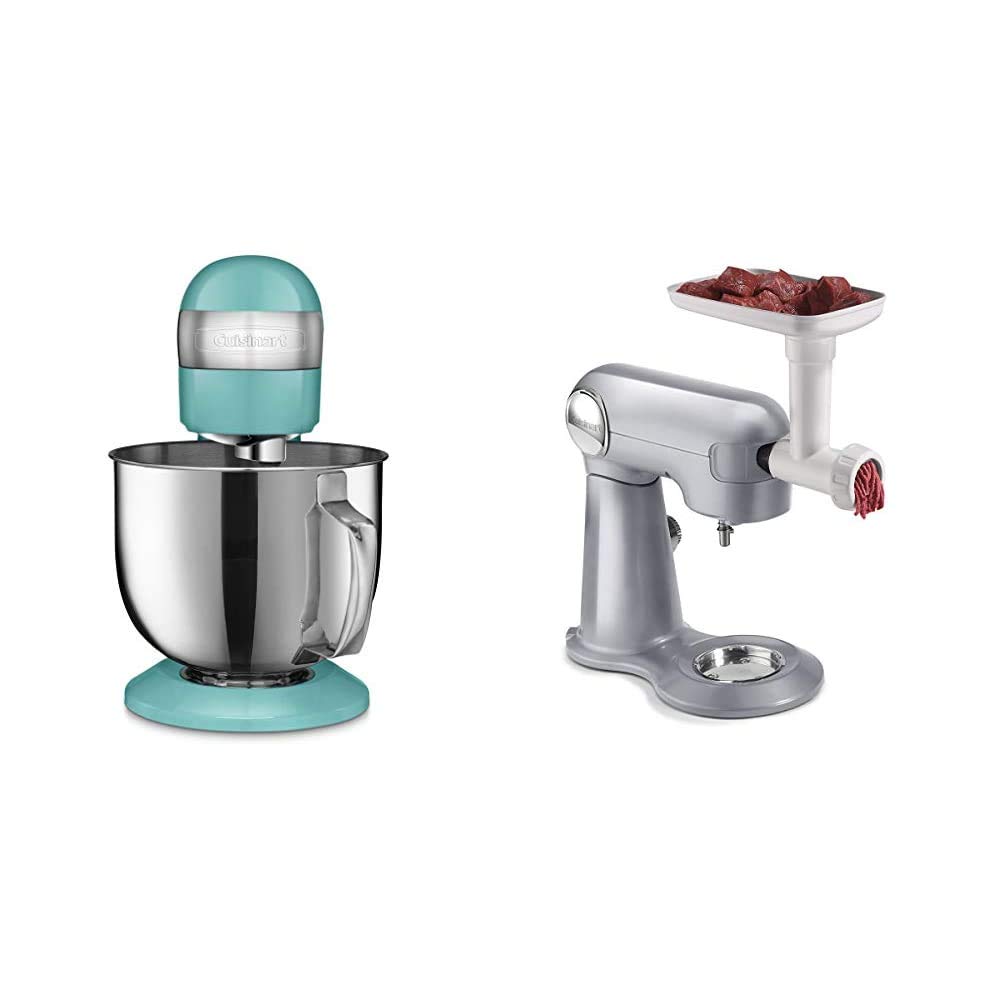 Cuisinart SM-50TQ 5.5 Quart Stand Mixer with Meat Grinder Attachment - Manual Kitchen Mixer in White & Robin's Egg Blue - Perfect for Baking, Dough Kneading & Meat Grinding at Home