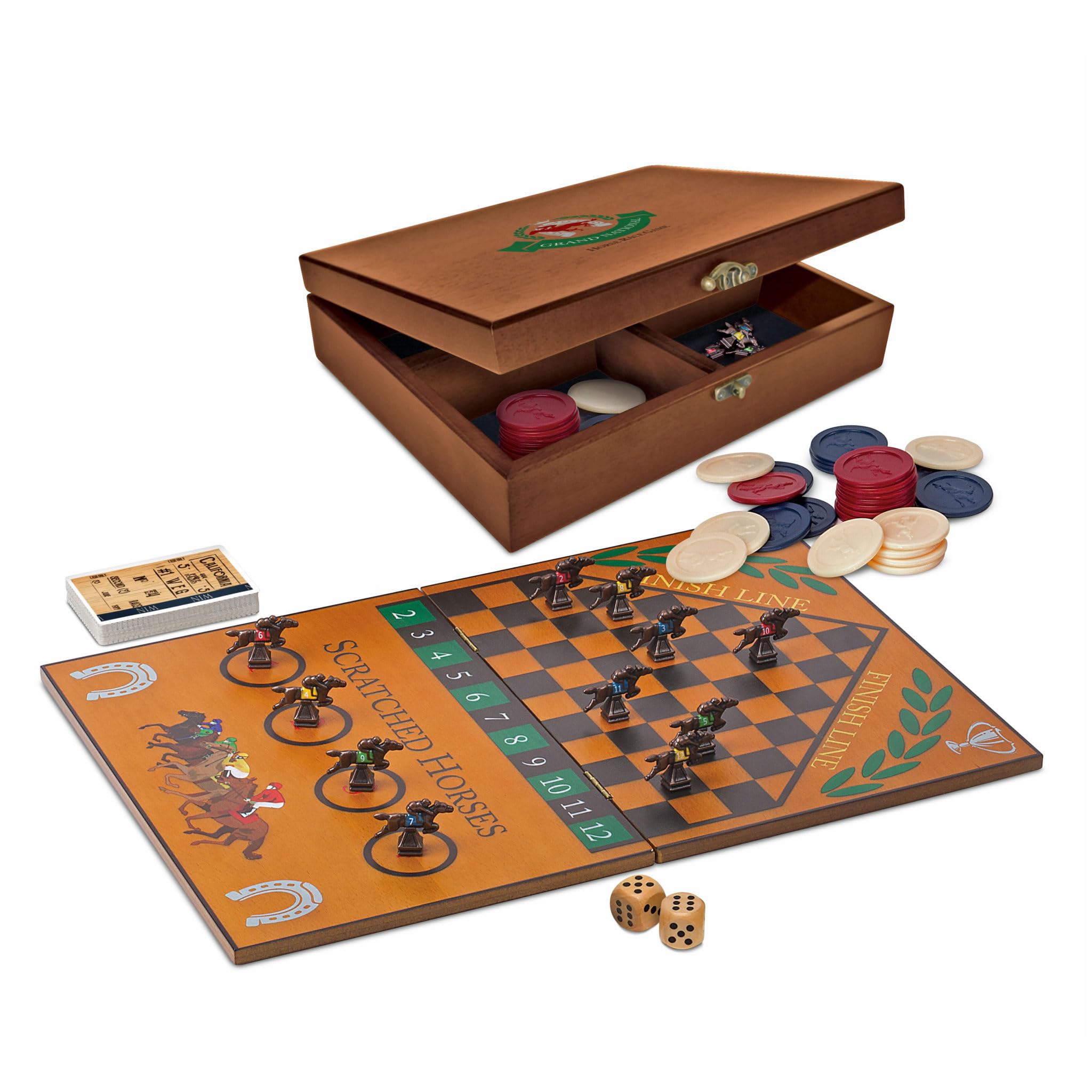 WE Games Derby Horse Race Board Game Set with Metal Game Pieces & Wooden Storage Box - Fun Family Board Games for Adults & Kids, Perfect for Game Nights, Birthday Gifts & Home Decor - Great for Living Room Entertainment & Family Bonding Activities