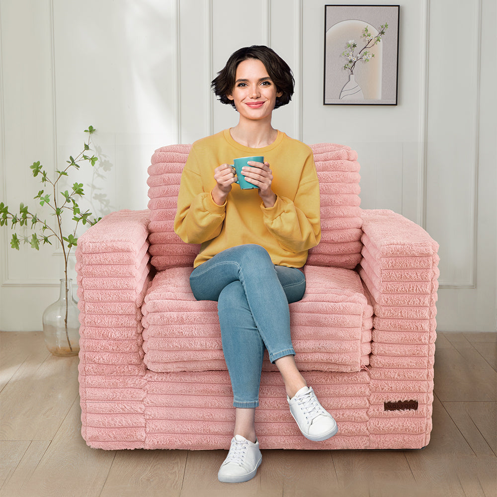 MAXYOYO Giant Bean Bag Chair - Striped Faux Fur Floor Sofa with Pillows & Armrests | Ultra Soft Oversized Lounger for Living Room, Bedroom, Game Room & Dorm | Perfect for Relaxing, Reading & Movie Nights