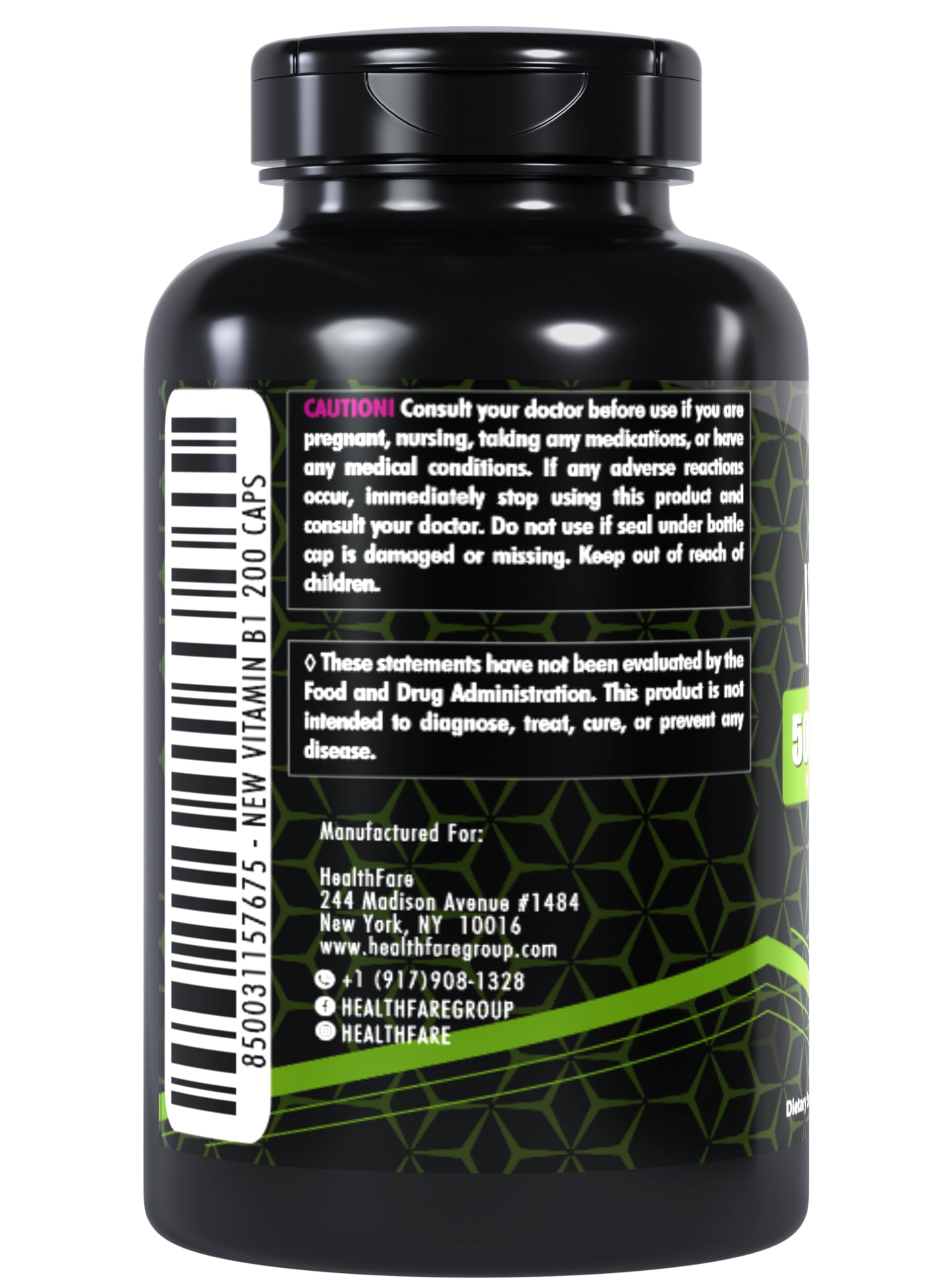 Vitamin B1 500mg | 200 Vegetarian Capsules | Thiamine Mononitrate Supplement | Supports Energy, Metabolism & Nervous System Health | Non-GMO, Gluten-Free | For Daily Wellness & Fatigue Relief