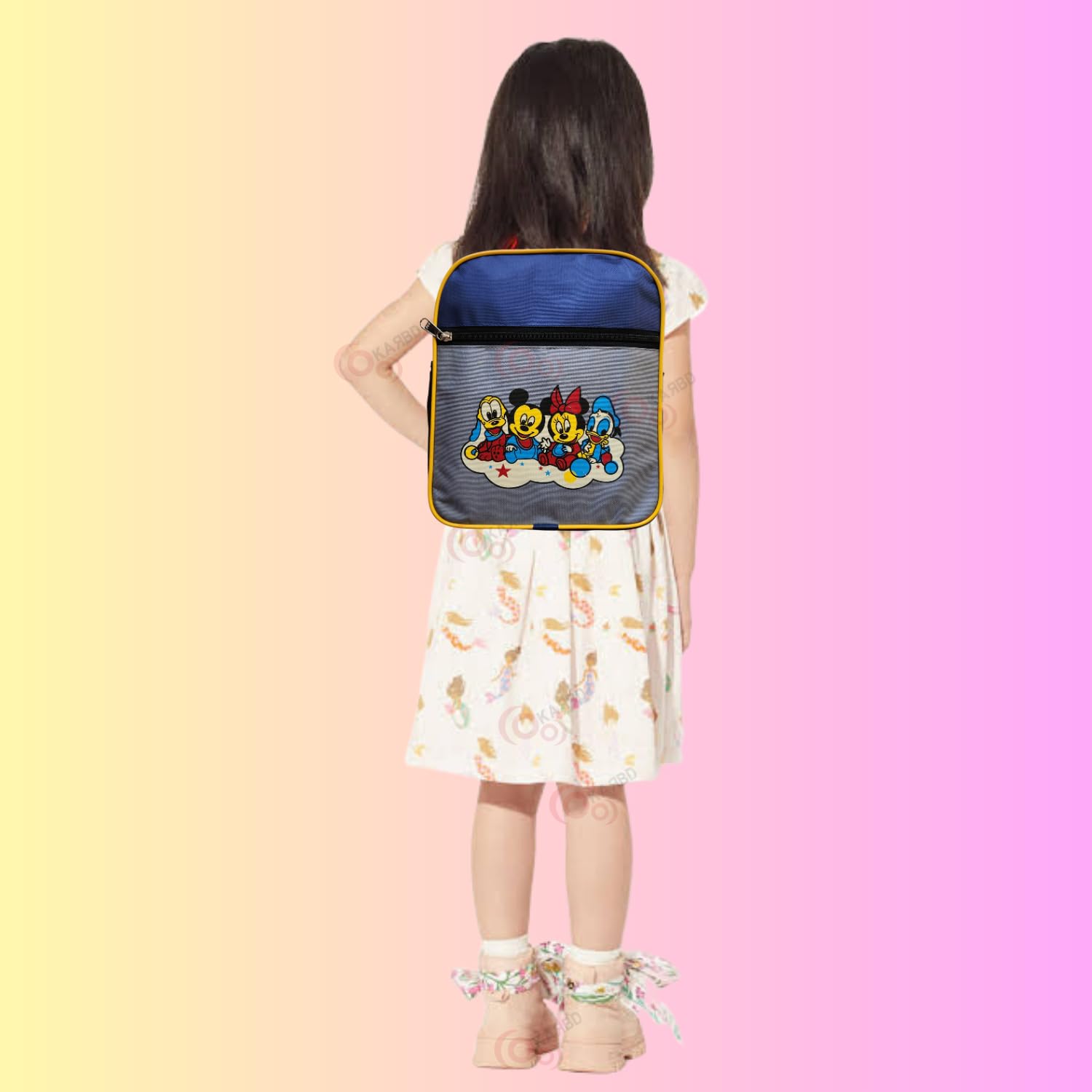 KARBD 12 Inch Mickey Mouse Backpack for Boys & Girls - Kids School Bag with Multiple Pockets, Compartments & Bottle Holder - Lightweight Durable Toddler Backpack (Grey Blue) - Perfect for School, Travel & Daycare