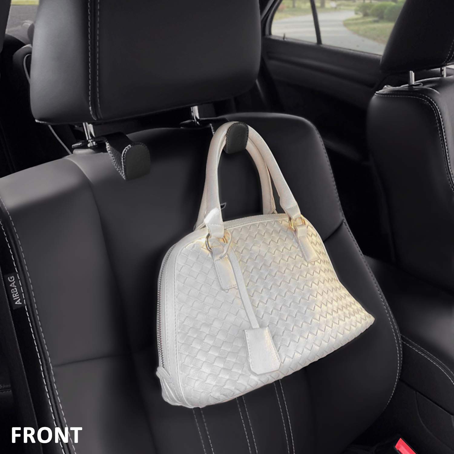 Premium Car Hooks for Purses & Bags - 2 Pack Luxury Red Leather Backseat Headrest Hangers - Vehicle Organizer for Handbags, Groceries & Shopping Bags - Perfect for SUVs, Sedans & Road Trips
