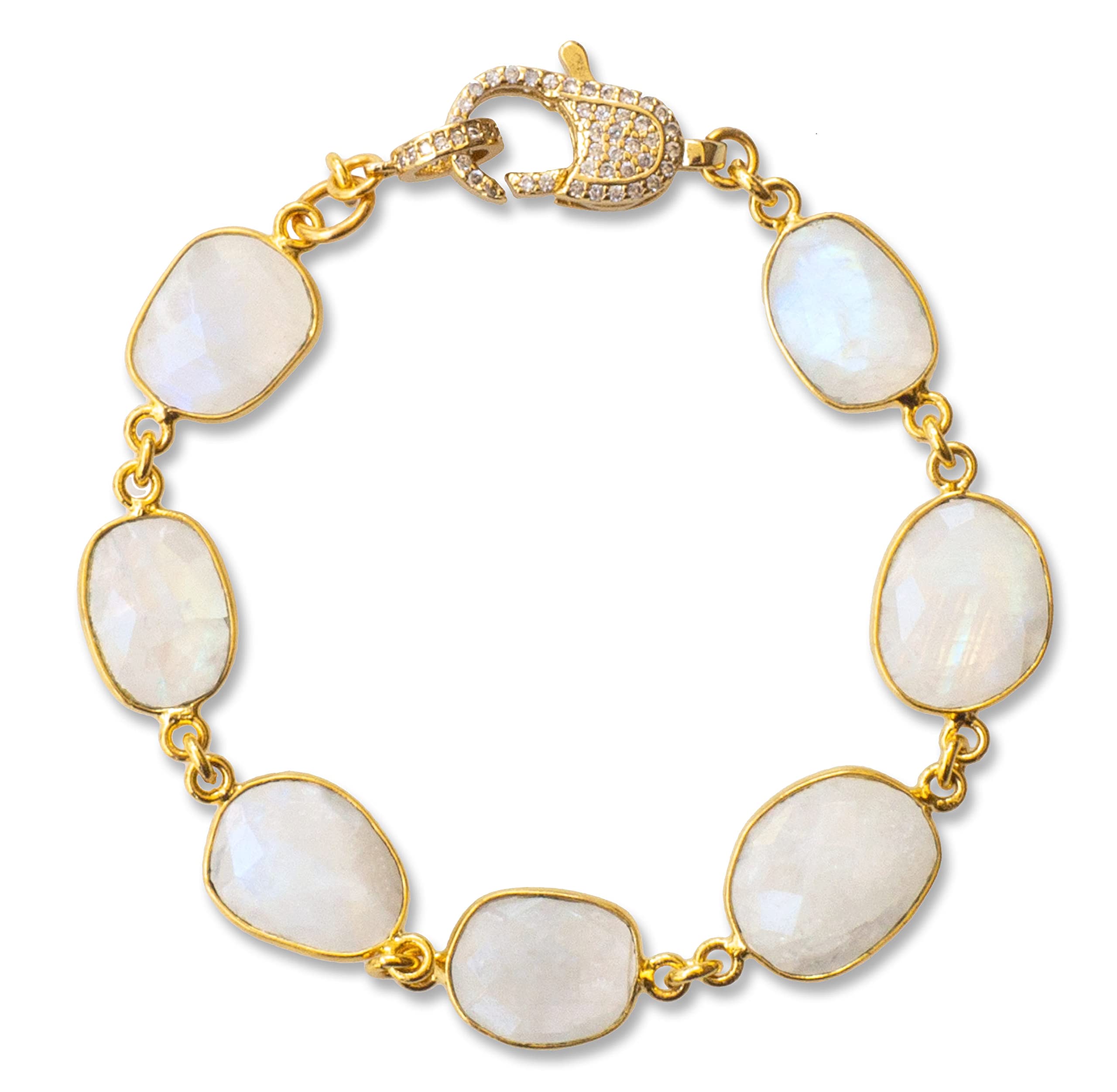 Faceted Moonstone & Gold-Plated Rock Candy Bracelet - Elegant Crystal Jewelry for Women, Gift for Her, Perfect for Parties & Special Occasions
