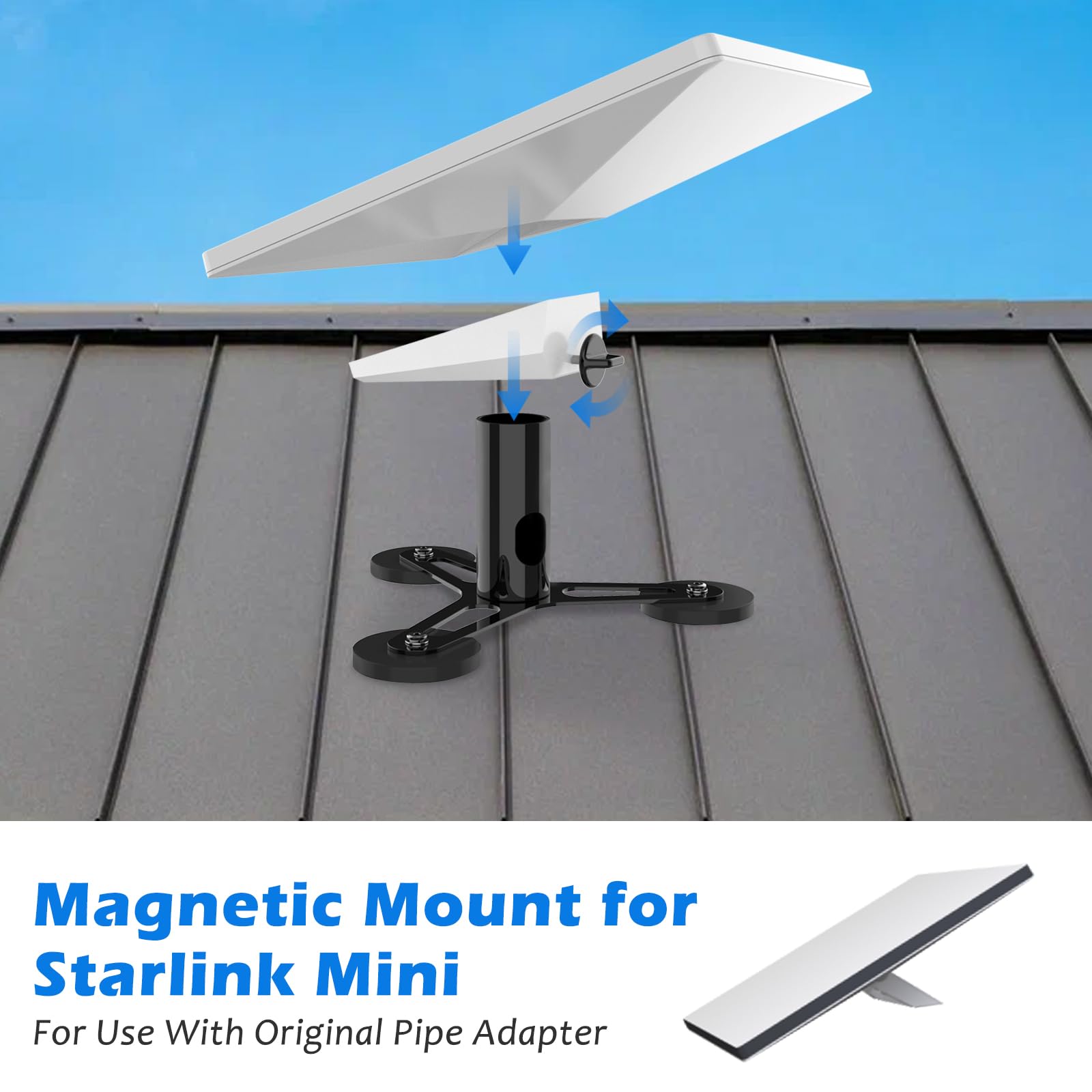 Starlink Mini Magnetic Mount Kit - Heavy Duty Car Roof, Yacht & Ground Mounting for Starlink Mini with Original Pipe Adapter - Perfect for RV Camping, Marine Use & Off-Grid Internet Access