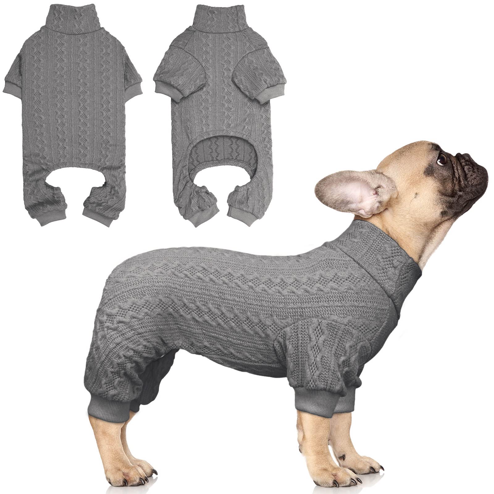 Warm Knitted Dog Sweater Turtleneck - Solid Color Puppy & Cat Sweater for Small Pets (Grey, Size S) | Perfect for Winter Walks & Indoor Comfort