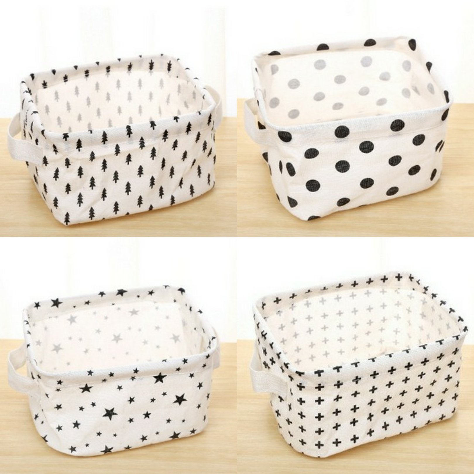 4 Pack Canvas Storage Baskets - Home Organization Bins for Makeup, Toys, Books | White & Black Set | Perfect for Nursery, Bathroom & Closet Storage