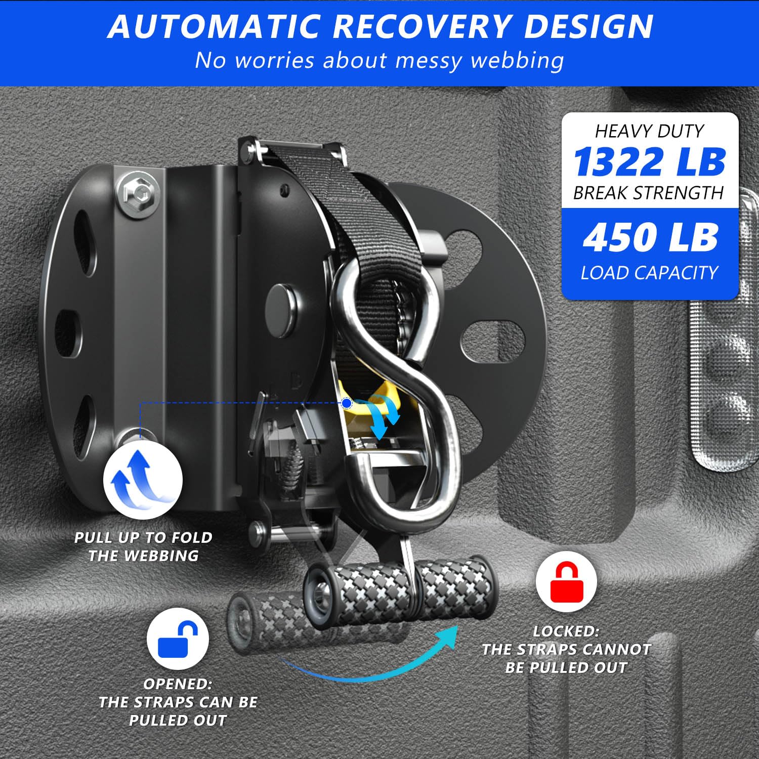 2PCS Retractable Ratchet Straps for 2015-2025 Ford F150 - Heavy Duty Tie Down Straps Replacement - Perfect for Truck Bed Cargo Securing & Transport Accessories