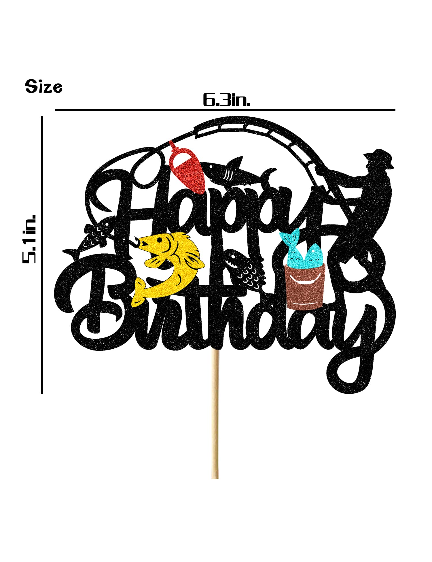 Fishing Cake Topper - Fish Themed Birthday Cake Decoration for Men & Boys - Perfect for Fisherman Birthday Parties, Fishing Theme Cakes, and Outdoor Adventure Celebrations