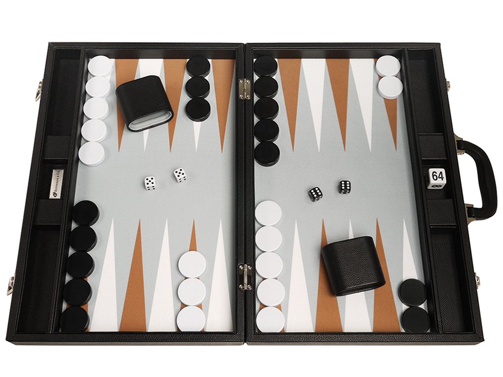 Premium 19-inch Large Backgammon Set - Black Wooden Board with White & Rum Points - Perfect for Family Game Nights, Travel & Casino-Style Play