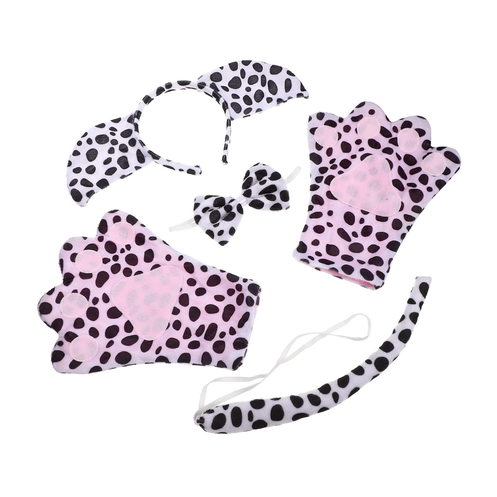 FOMIYES Dalmatian Puppy Dog Costume Set - Dog Ears Headband, Bow Tie, Tail & Paw Gloves for Adults - Halloween Spotted Dog Cosplay Accessories - Perfect for Halloween Parties, Cosplay Events & Themed Costume Nights
