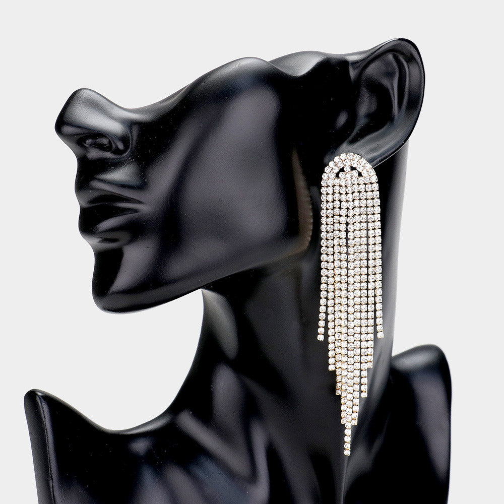 Sparkling Clear Rhinestone Fringe Earrings for Pageant & Prom | Gold Plated Dangle Earrings | Perfect for Pageant Competition, Prom Night & Special Occasions