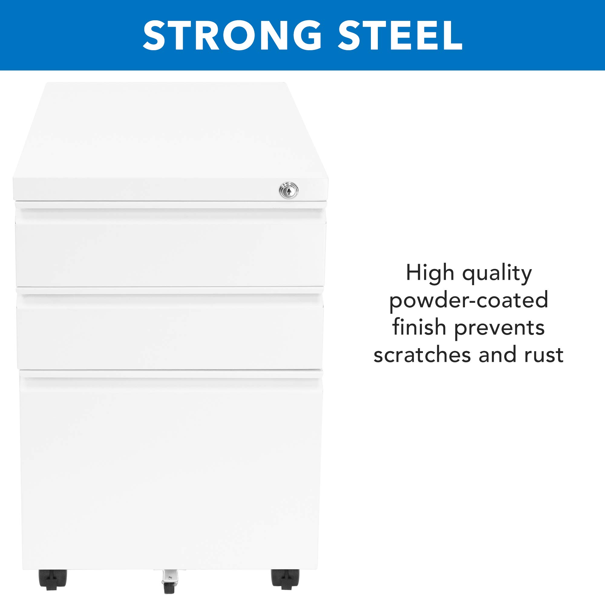 Mount-It! 3-Drawer Rolling File Cabinet with Lock - Under Desk Mobile Storage Organizer for Office Supplies, Documents & Materials - Space Saving Solution for Home & Office Workspaces (White) - Perfect for Small Spaces & Clutter-Free Organization