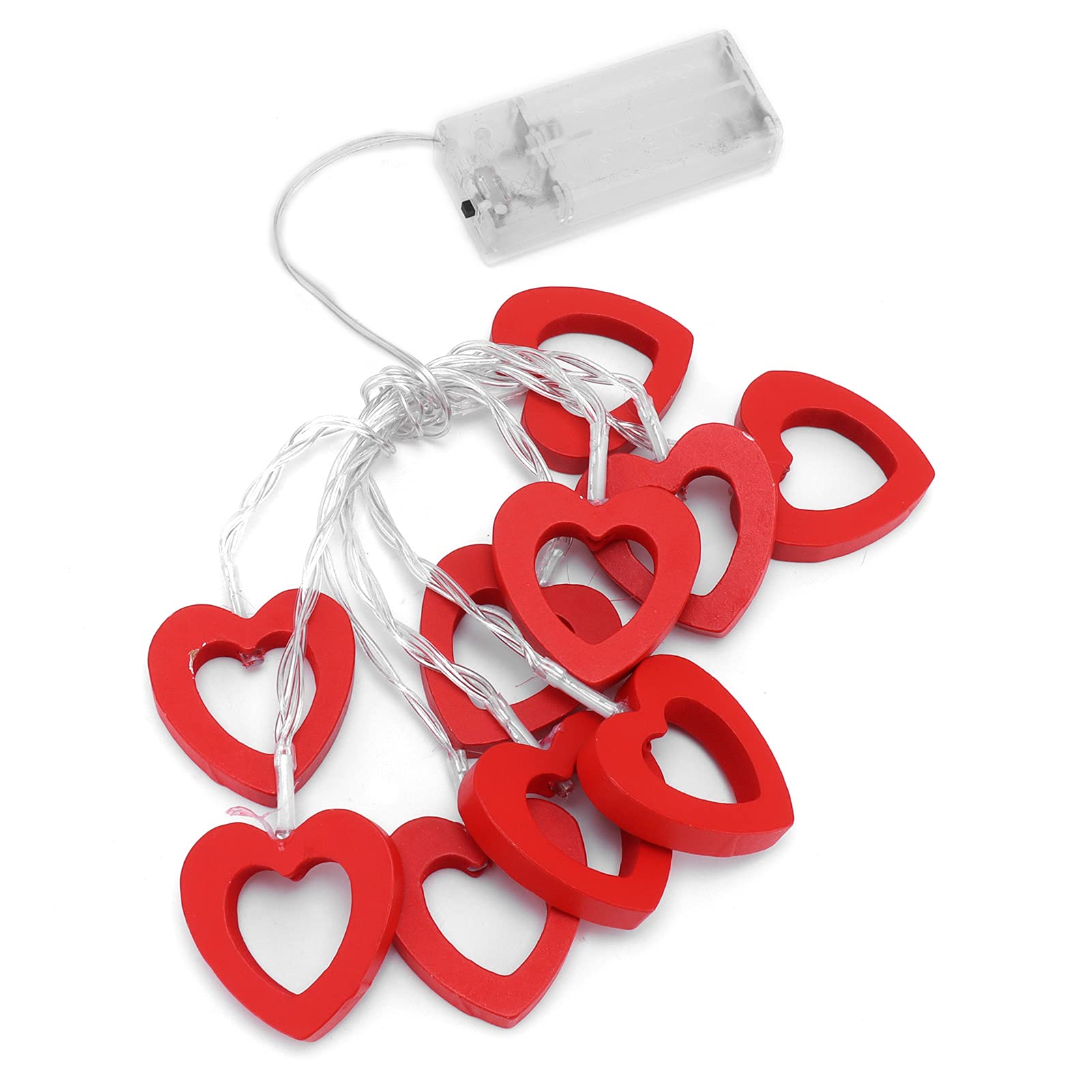 10LED Wooden Heart Fairy String Lights - 1.5m Battery Powered for Wedding Decor