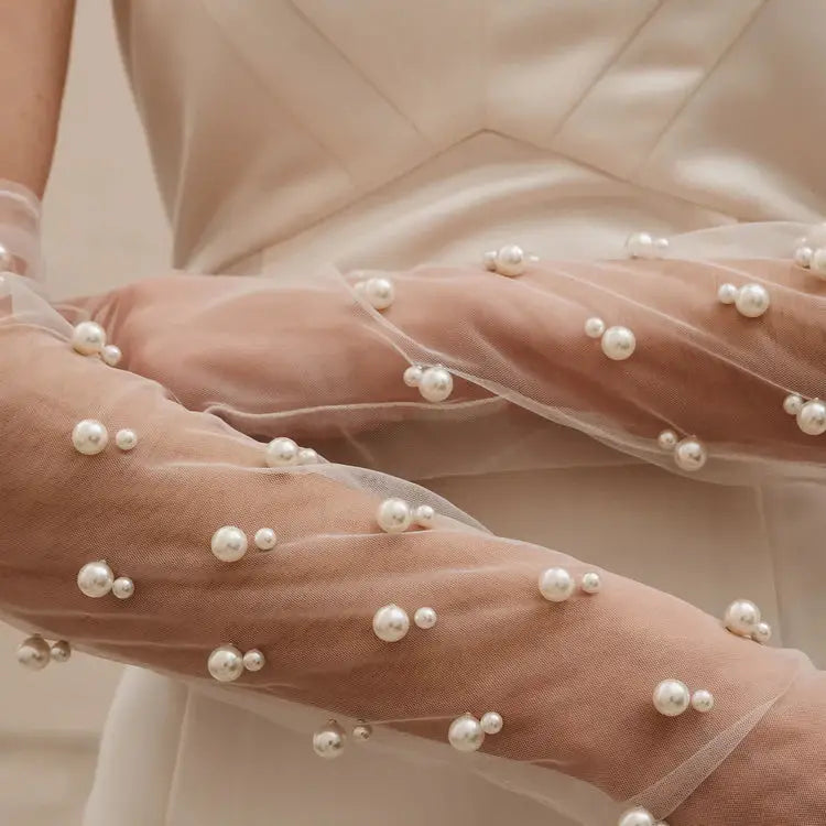 Elegant Pearl Embellished Bridal Gloves G002 - Perfect for Weddings, Prom, and Formal Events