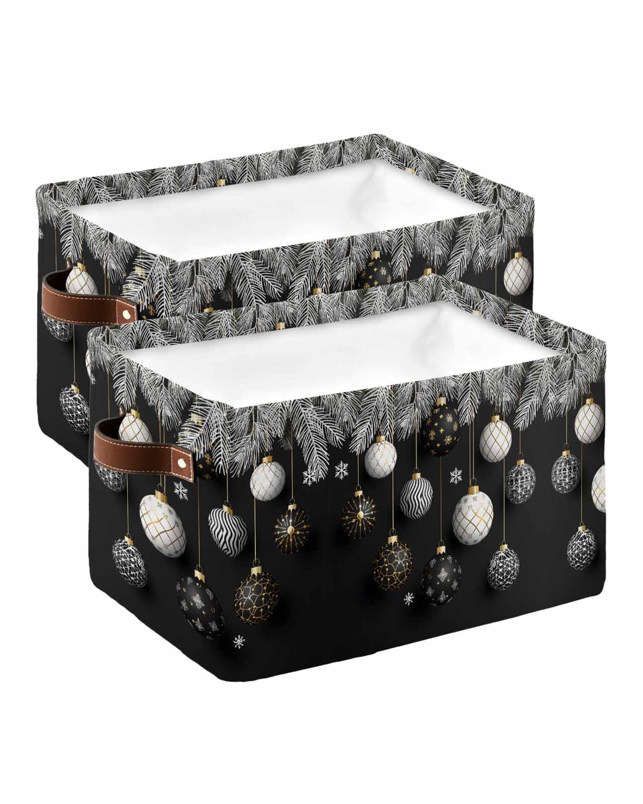 Large Collapsible Storage Bins with Handles - 2 Pack Christmas Themed Black & White Snowflake Design Storage Baskets for Shelves, Closet, Nursery Organization | Perfect for Holiday Decor, Home Storage & Kids Room Organization