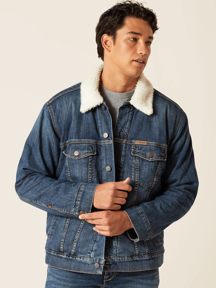 Ariat Men's Sherpa Lined Denim Trucker Jacket - Blue Rock Wash - Warm Winter Workwear for Outdoor & Casual Wear