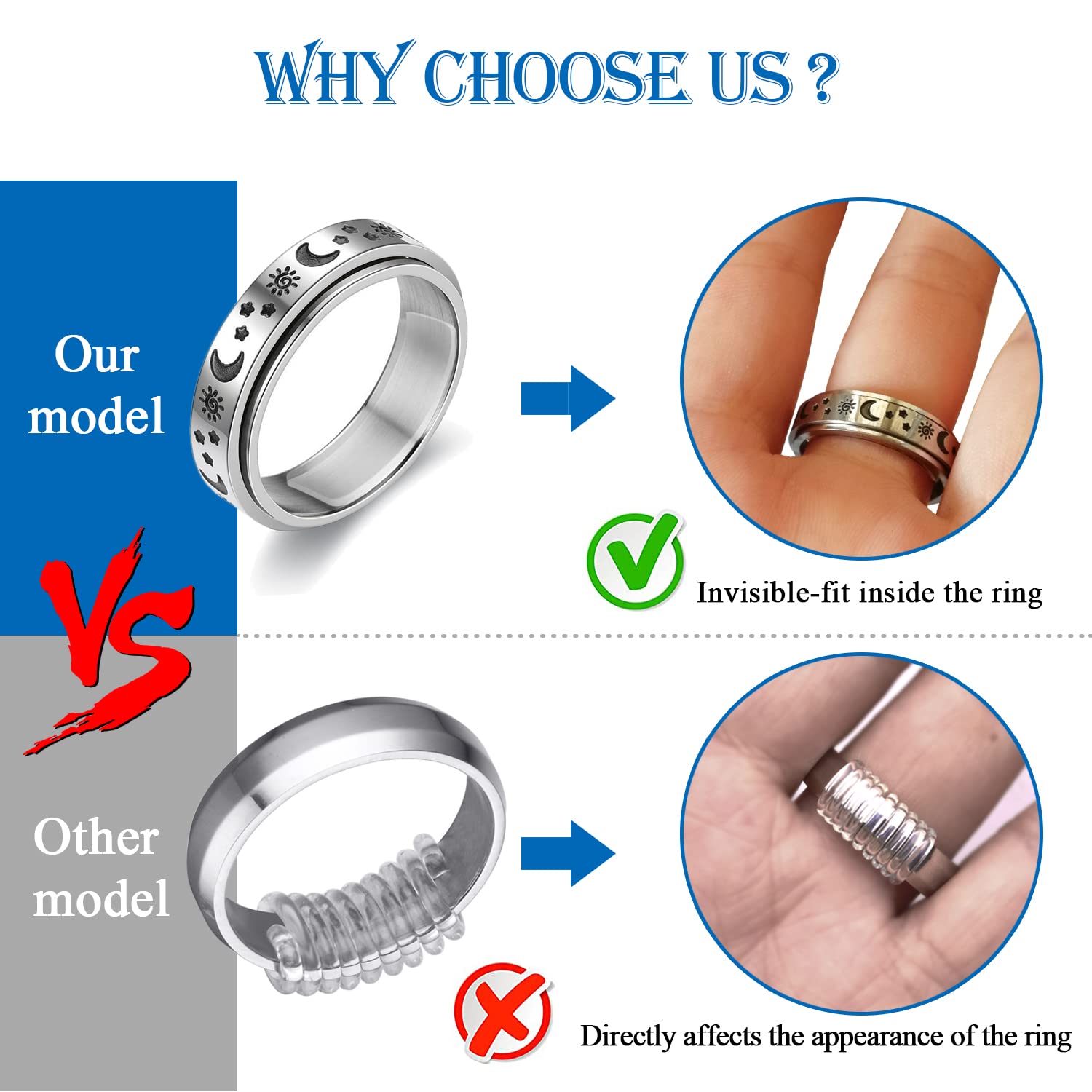 Silicone Ring Size Adjuster for Loose Rings - 57 PCs Invisible Wedding Band Reducer for Men & Women - Perfect for Wide Rings & Comfort Fit