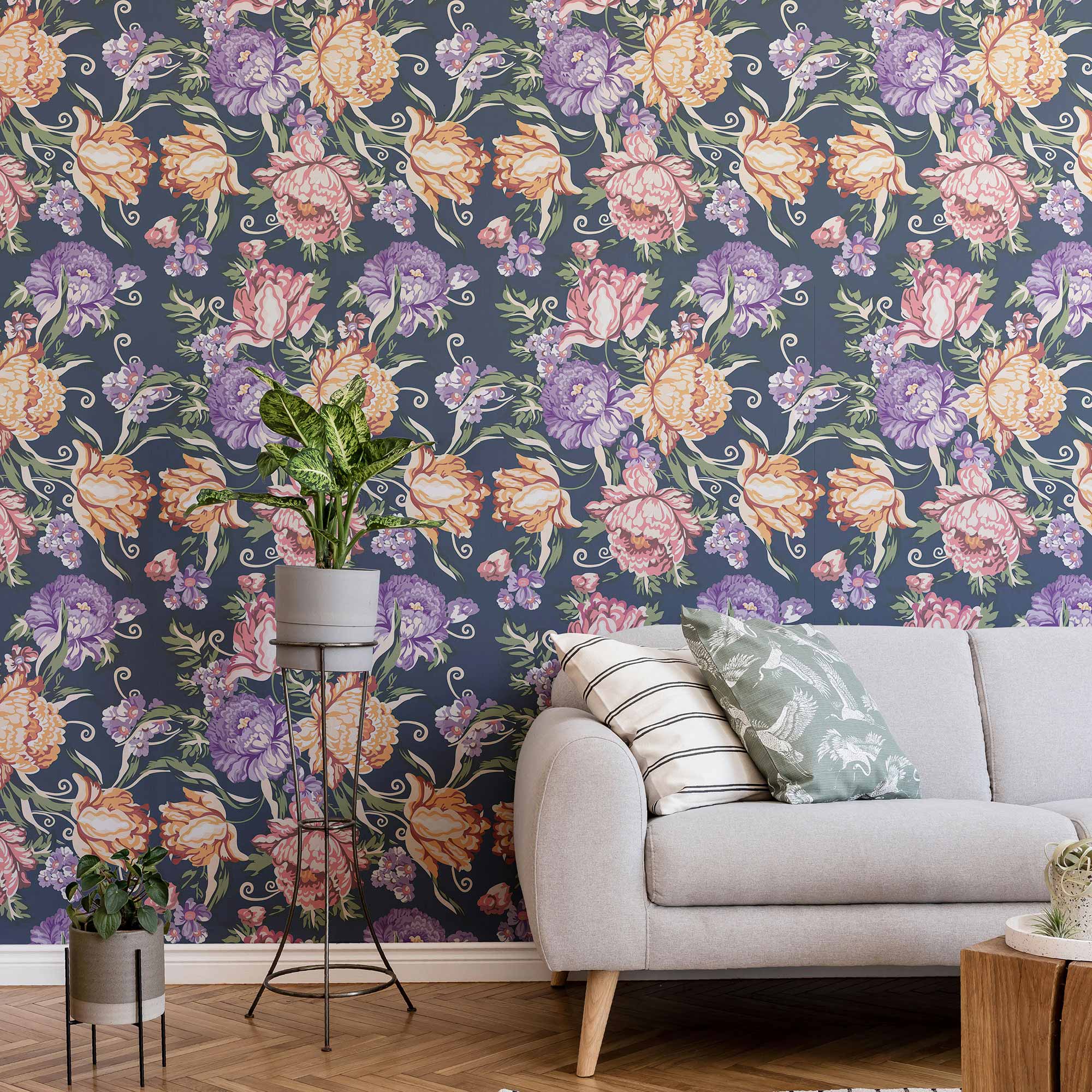 Orange Flowers Peel and Stick Removable Wallpaper 6678 - Self-Adhesive Decorative Wall Covering for Bedroom, Living Room & Nursery Decor