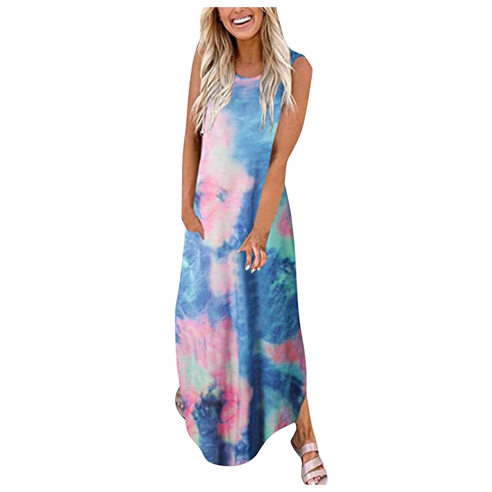 ORT Women's Summer Dresses - Sexy Ruffle Oversized Casual Midi Dress with Pockets | Flowy Beach Dress for Vacation, Date Night & Outdoor Parties