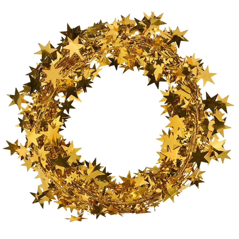 Ruipunuosi Christmas Tree Decorations - 12 Pack Rattan Wire Five-Pointed Stars, Rustic Tinsel Star Garland for Holiday Home Decor (Perfect for Xmas Trees, Fireplace Mantels & Gift Wrapping)