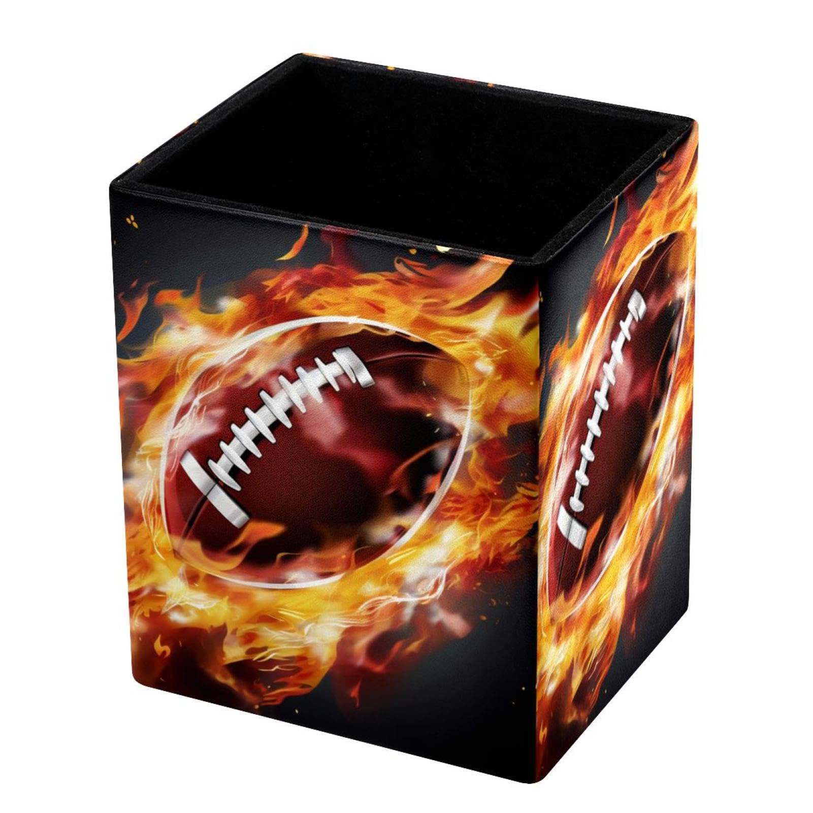 Premium Desk Pen Holder & Pencil Organizer - American Football & Fire Design - Office Supplies for Home, School & Workplace Organization