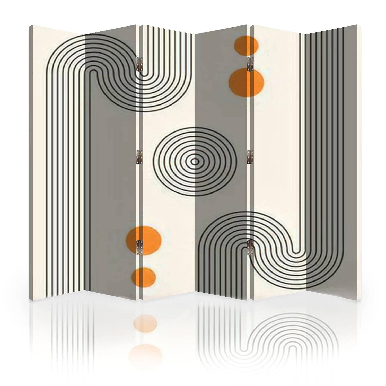 6-Panel Canvas Room Divider Screen - Abstract Boho Mid Century Art Print Folding Privacy Partition for Bedroom, Office & Living Space | Decorative Wall Separator & Room Dividers