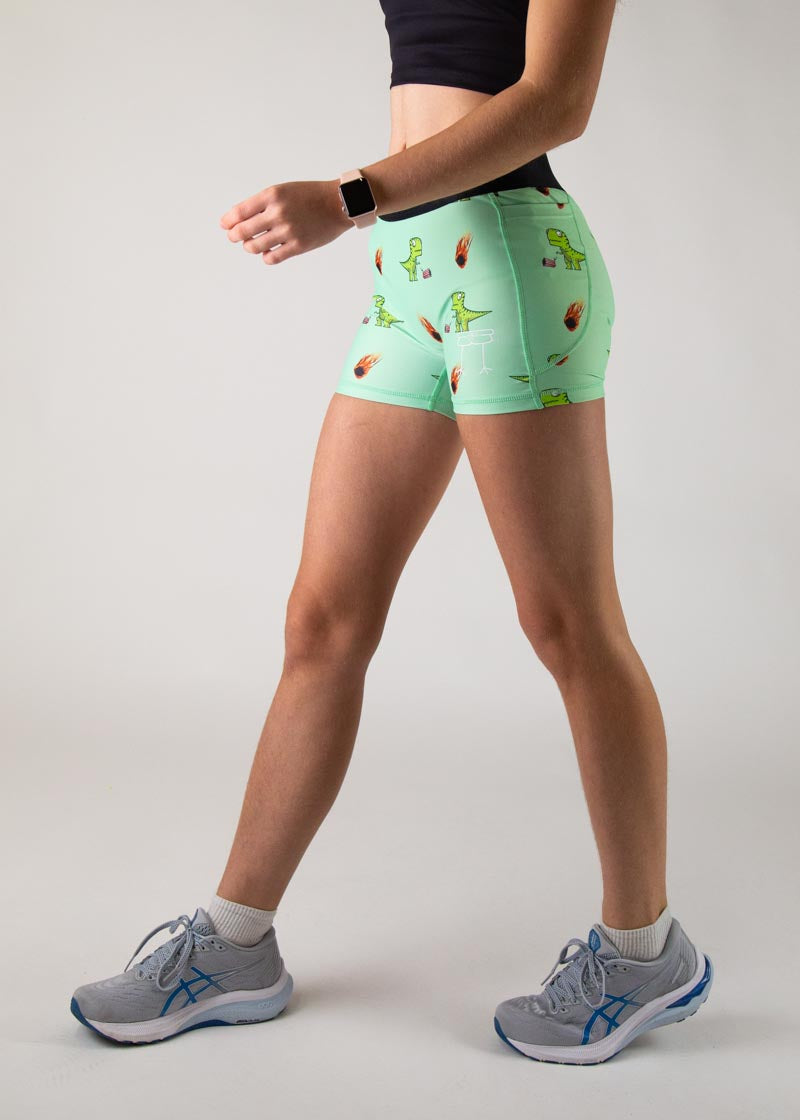Women's High Waist Dinosaur Print 3-Pack Compression Shorts - Workout, Running, Yoga & Gym Activewear