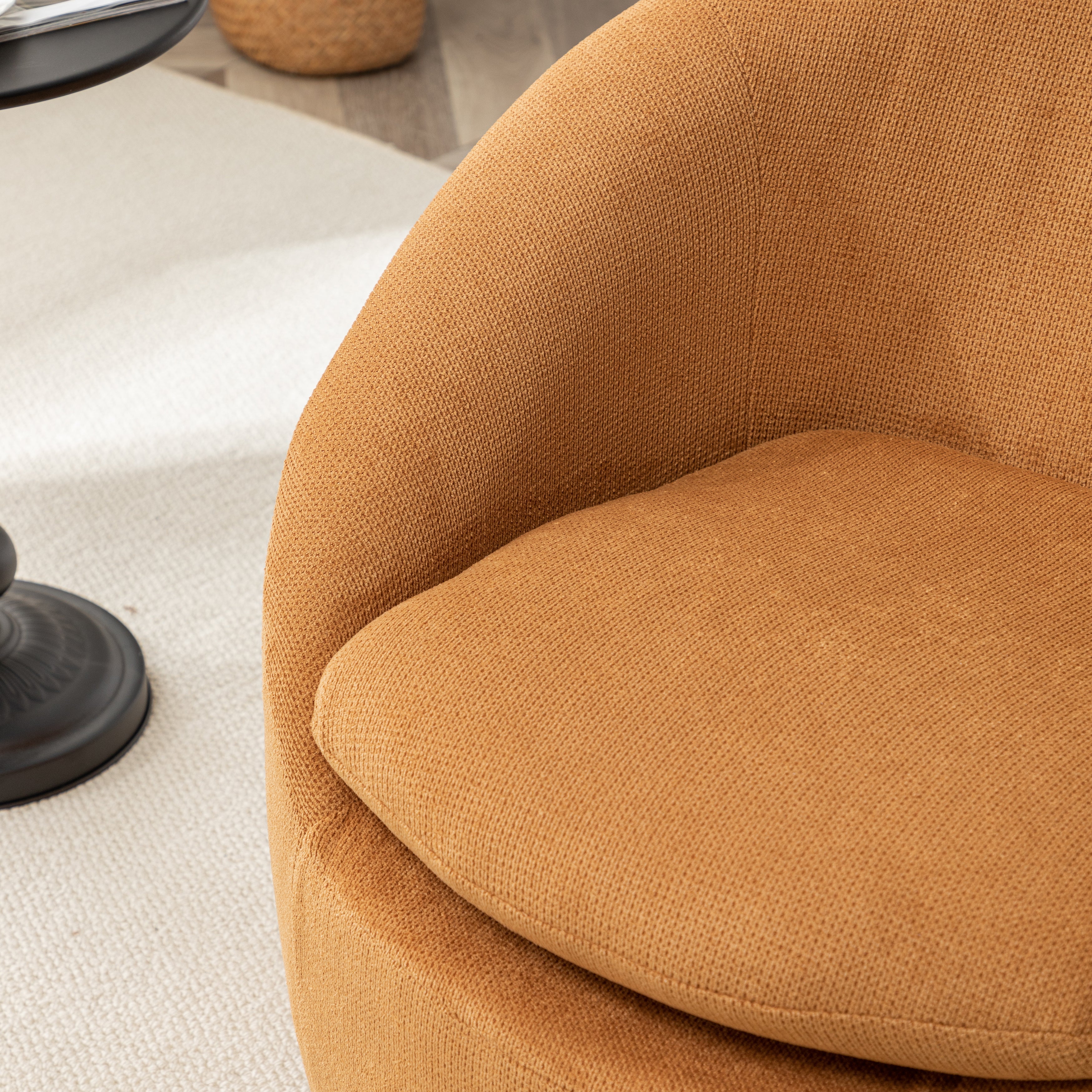 Roundhill Furniture Winnie Modern Barrel Chair - 360° Swivel Accent Chair with Upholstered Seat & Metal Base for Living Room, Bedroom or Office