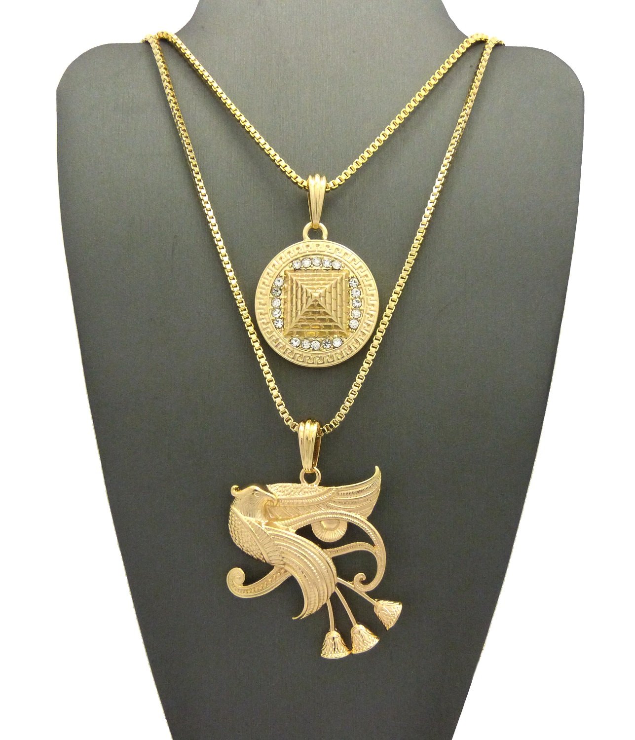 Iced Out Pyramid & Eye of Horus Pendant Necklace Set with 24