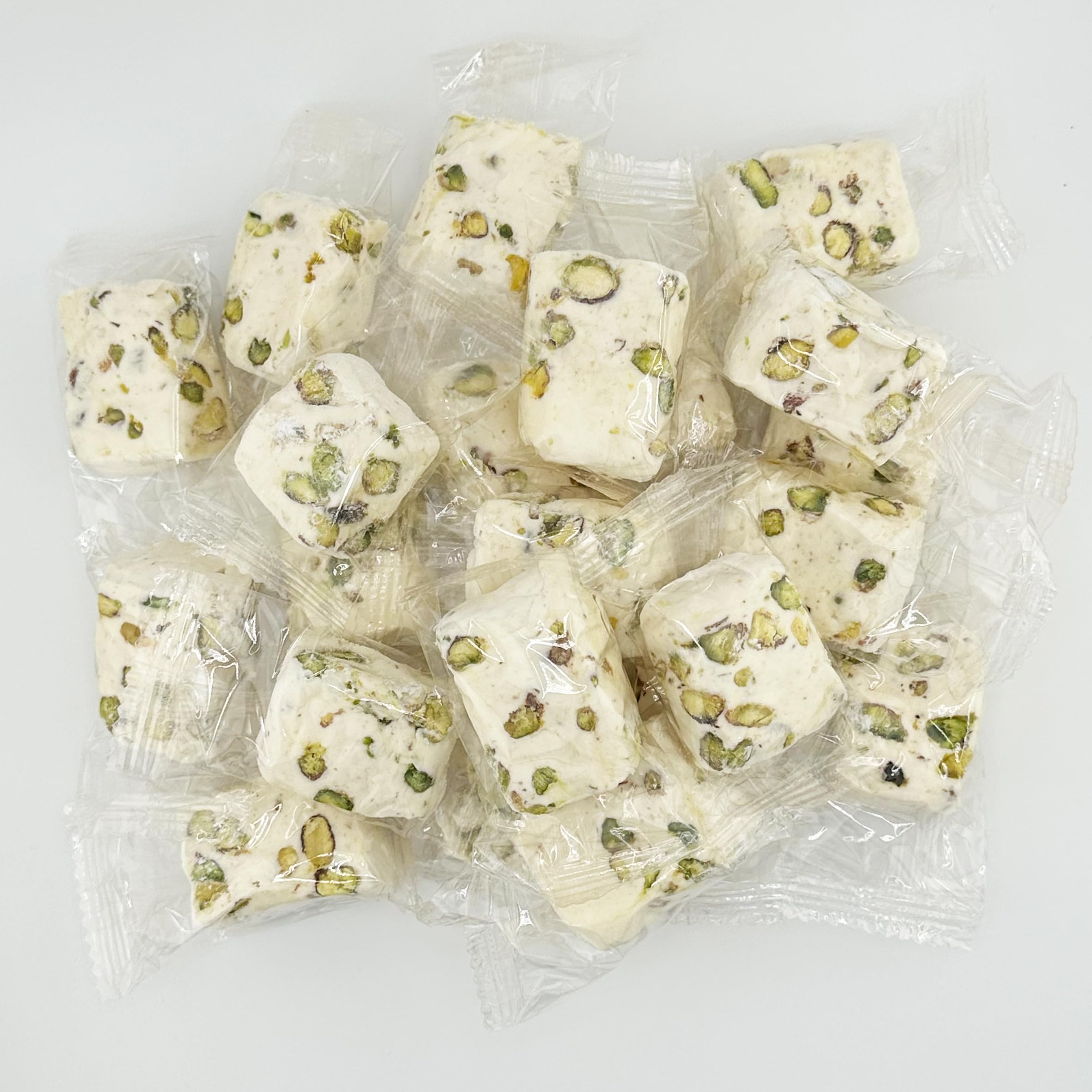 Soft White Pistachio Nougat Candy - 2 Lb Bag of Individually Wrapped Divinity Nougat with Pistachios | Perfect for Gifts, Parties & Holiday Treats