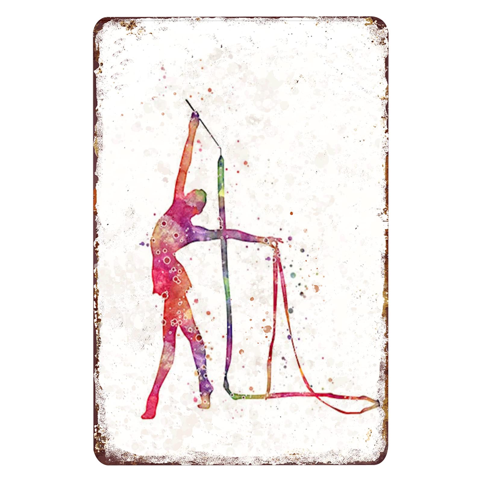 Pink Rhythmic Gymnast with Ribbon Metal Wall Art - 12x16 Inch Elegant Metallic Sign for Girls Room, Gymnastics Decor, Living Room & Bedroom Wall Decor - Perfect for Dance Studios, Sports Themed Rooms & Gymnastics Gifts