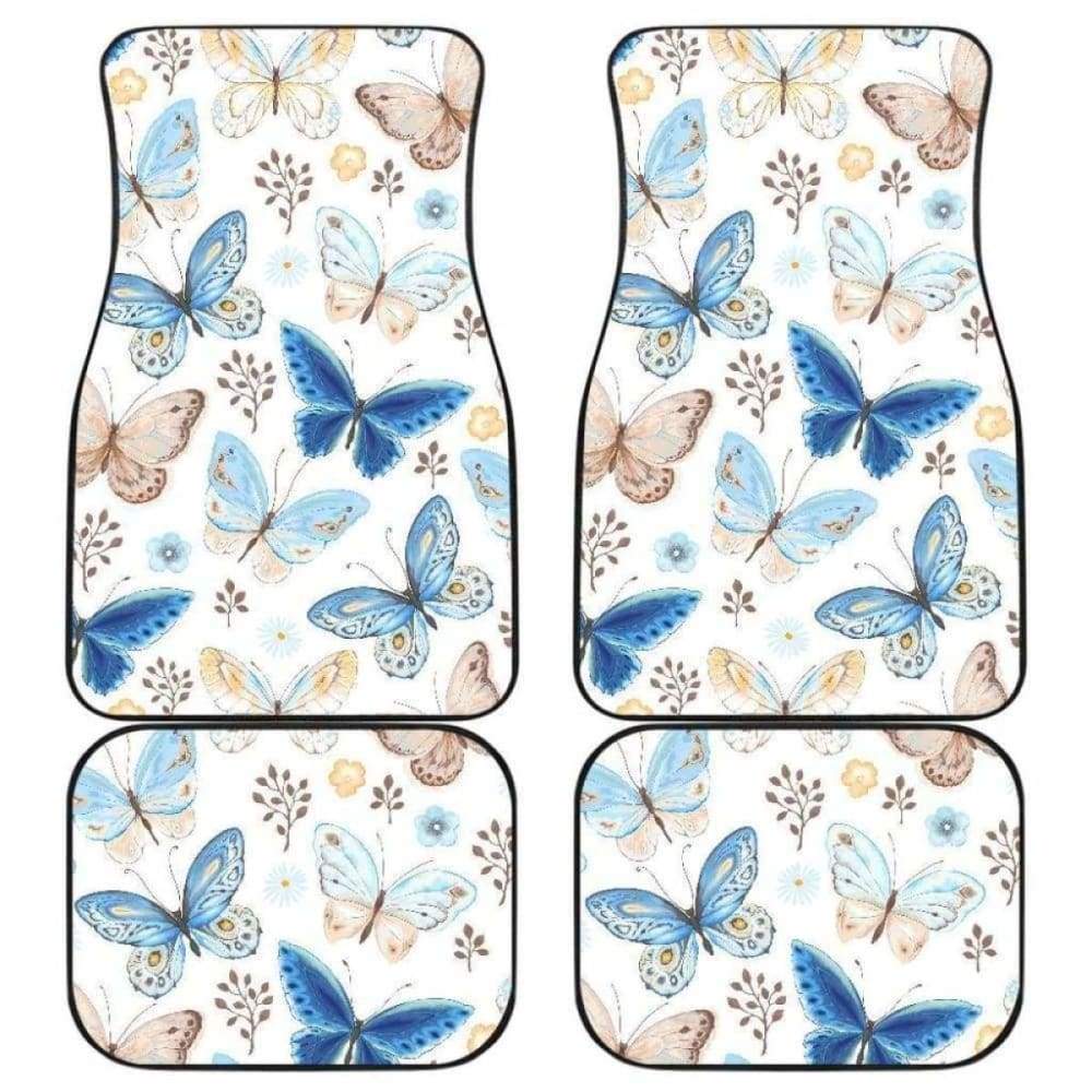 Premium Blue Butterfly Pattern Car Mats - Non-Slip Front & Back Floor Liners for Cars, SUVs & Trucks | Waterproof & Durable All-Weather Protection | Ideal for Daily Commute, Road Trips & Family Travel