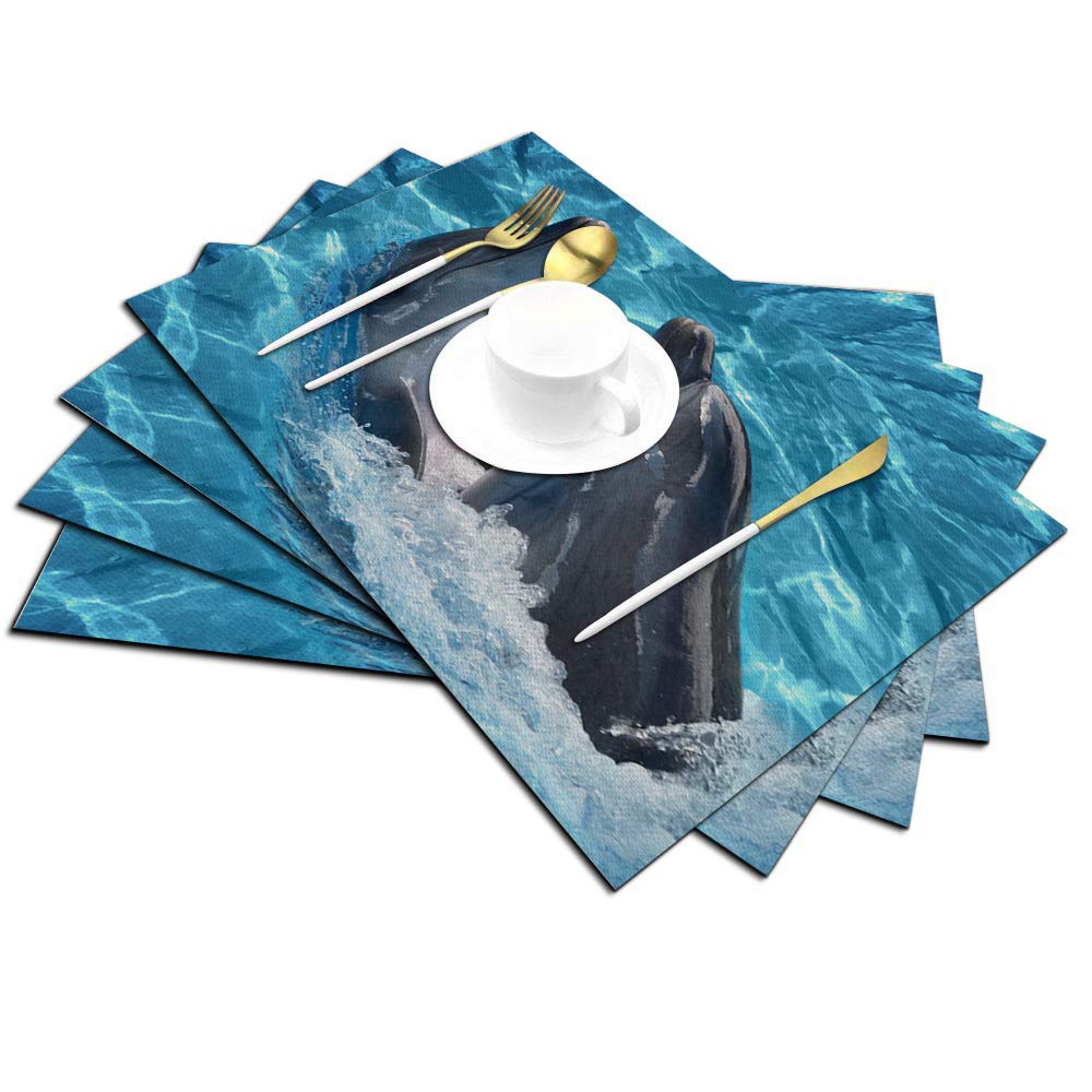 Premium Dolphin Placemats Set of 4 - Non-Slip Heat Resistant Table Mats 18x12 Inches for Dining Table - Cute Ocean Blue Dolphin Couple Design - Perfect for Beach Themed Parties, Coastal Home Decor & Seafood Restaurants