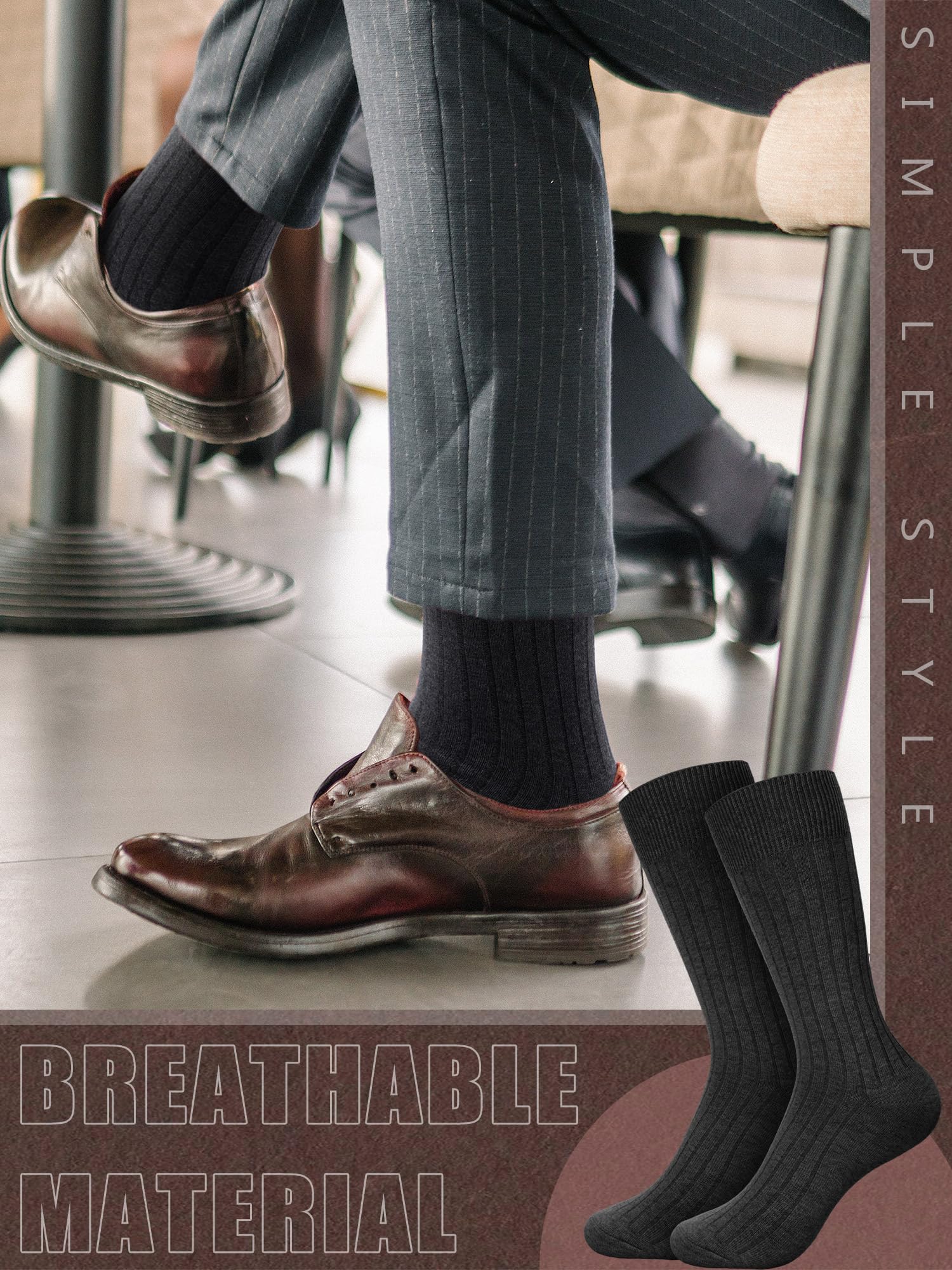 8 Pairs Men's Cotton Crew Socks Size 10-13 - Soft Business Casual Dress Socks for Men, Dad & Grandpa - Perfect for Office, Wedding & Daily Wear