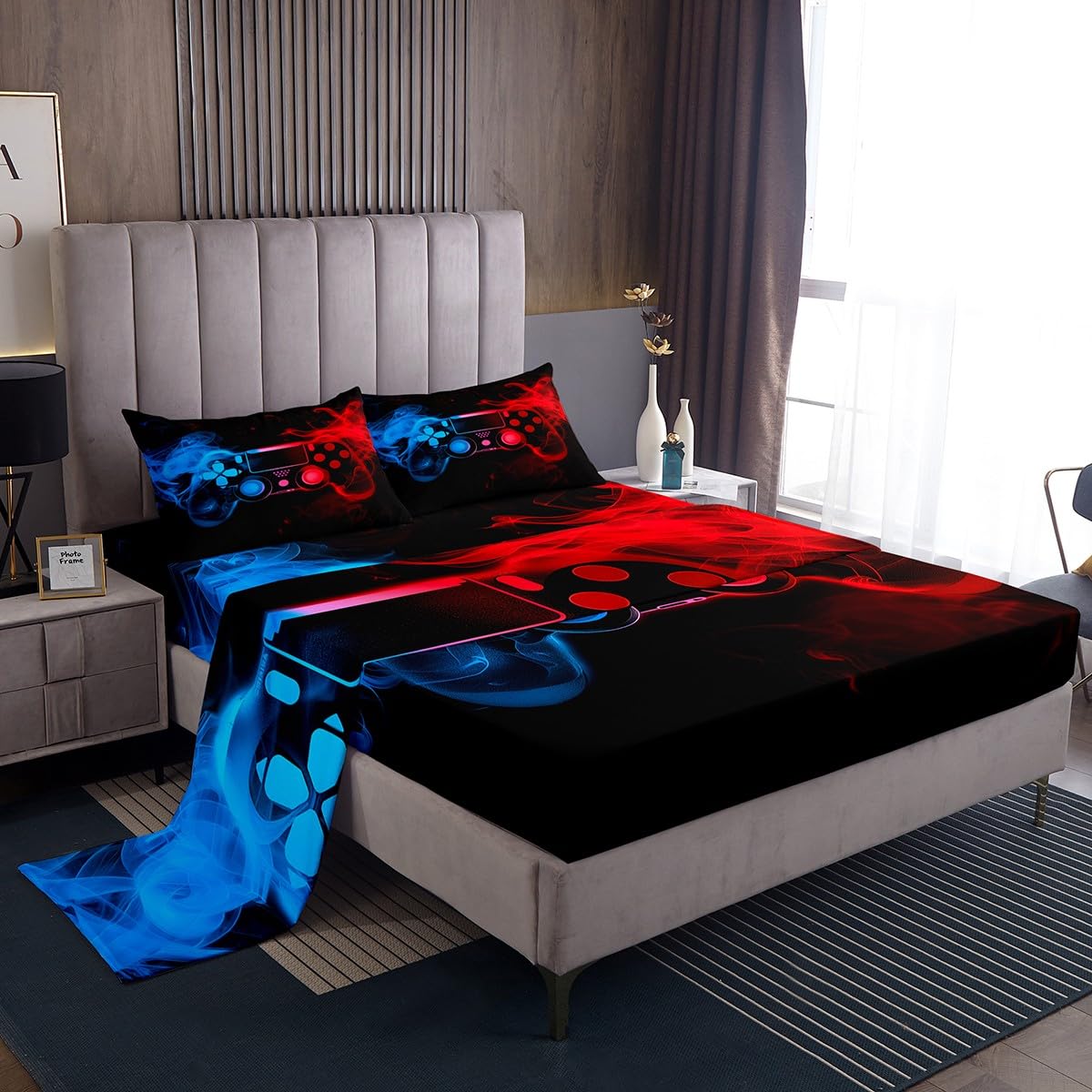 Premium Ultra Soft Microfiber Gaming Bed Sheet Set - Queen Size 4-Piece with Deep Pocket & Controller Print - Gamer Bedding for Boys Bedroom & Gaming Themed Rooms - Perfect for Gamers, Teens & Stylish Home Decor - Ideal for Gaming Lounges, Sleepovers, Hotel Stays & Cozy Gaming Nights - Great Gift for Video Game Lovers, Streamers & Esports Fans - Perfect for Gaming Setups, Dorm Rooms & Comfortable Sleep